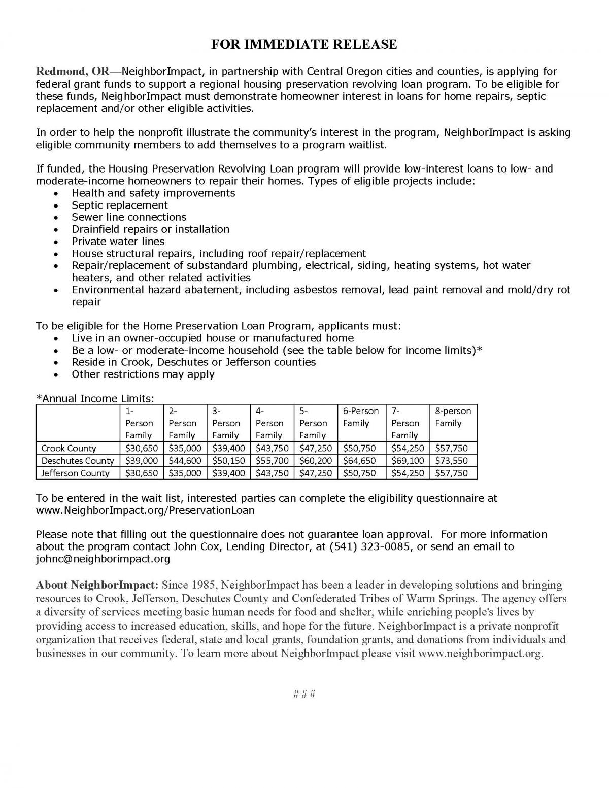 Housing Preservation Criteria