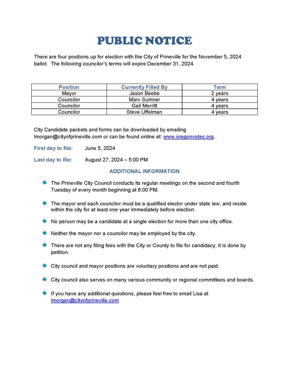 Public Notice - 2024 General Election - Council Positions