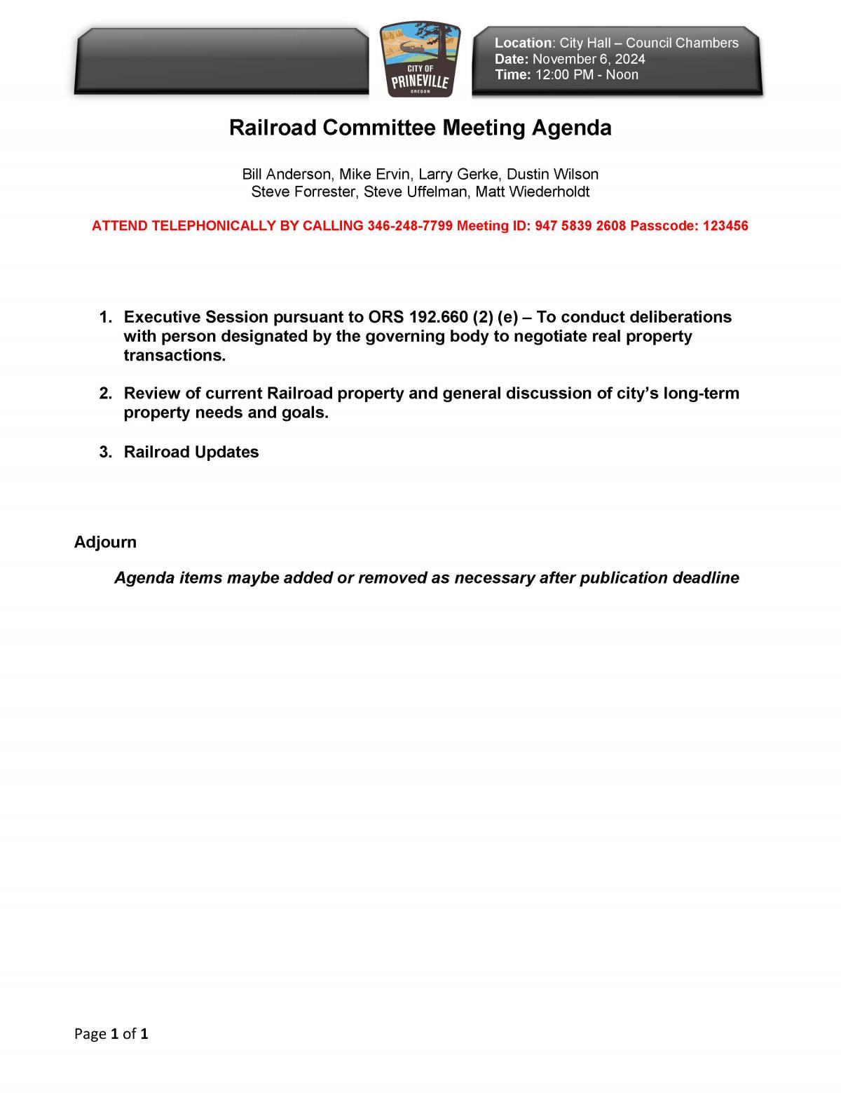 RR Committee Agenda