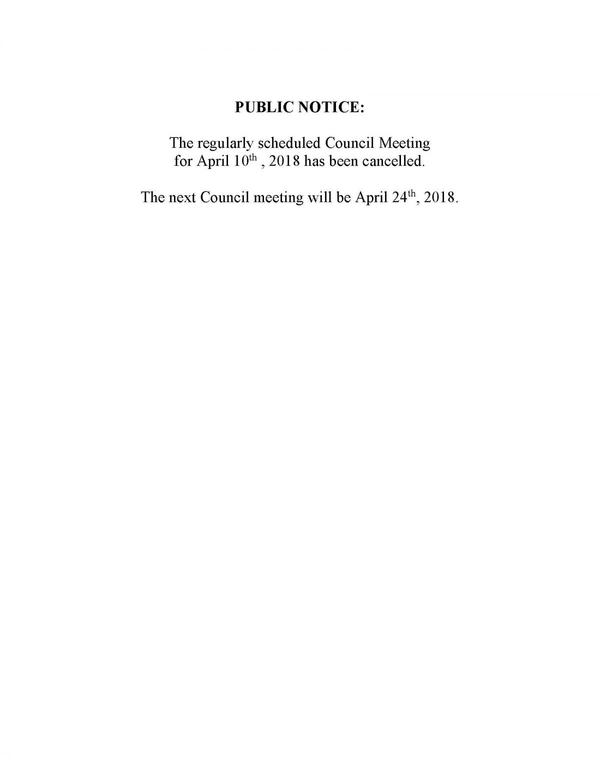 Public Notice - April 10th Council Meeting Cancelled