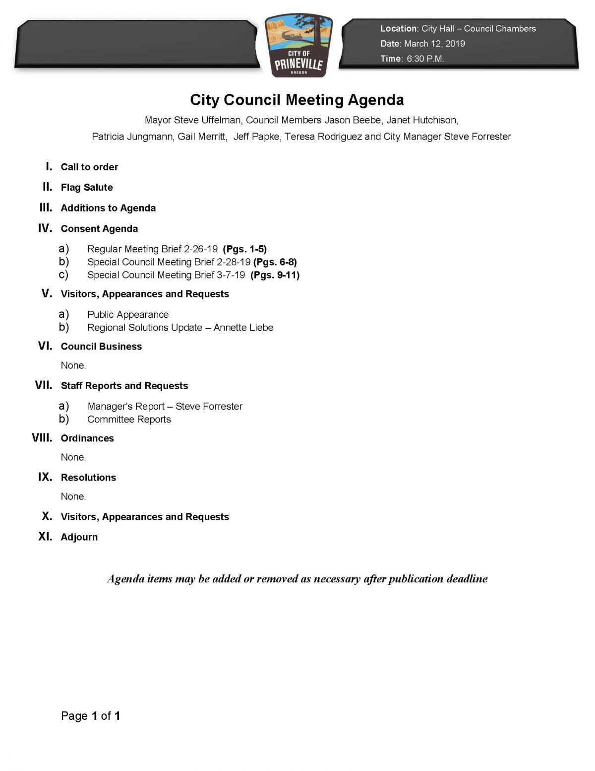 Council Agenda 3-12-19