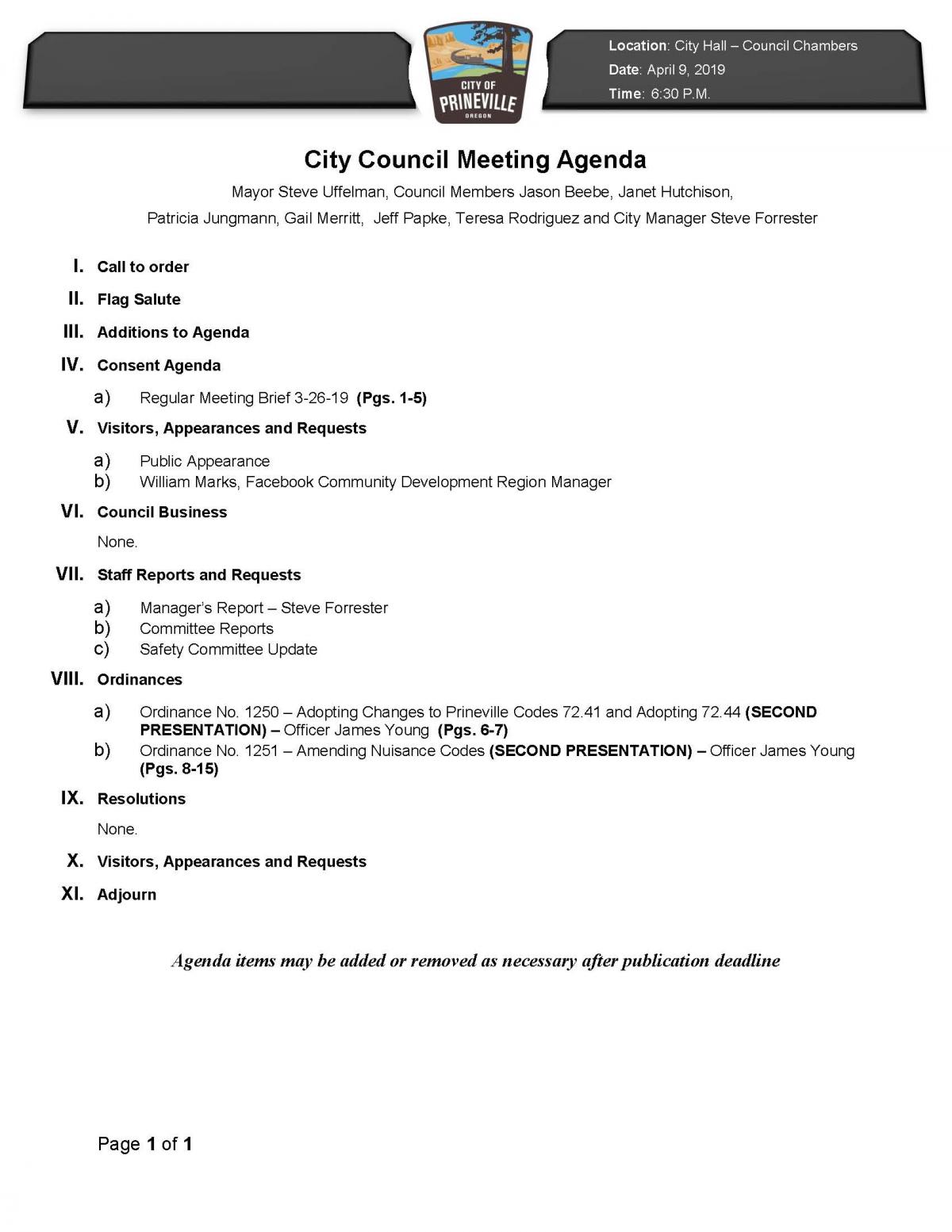 Council Agenda