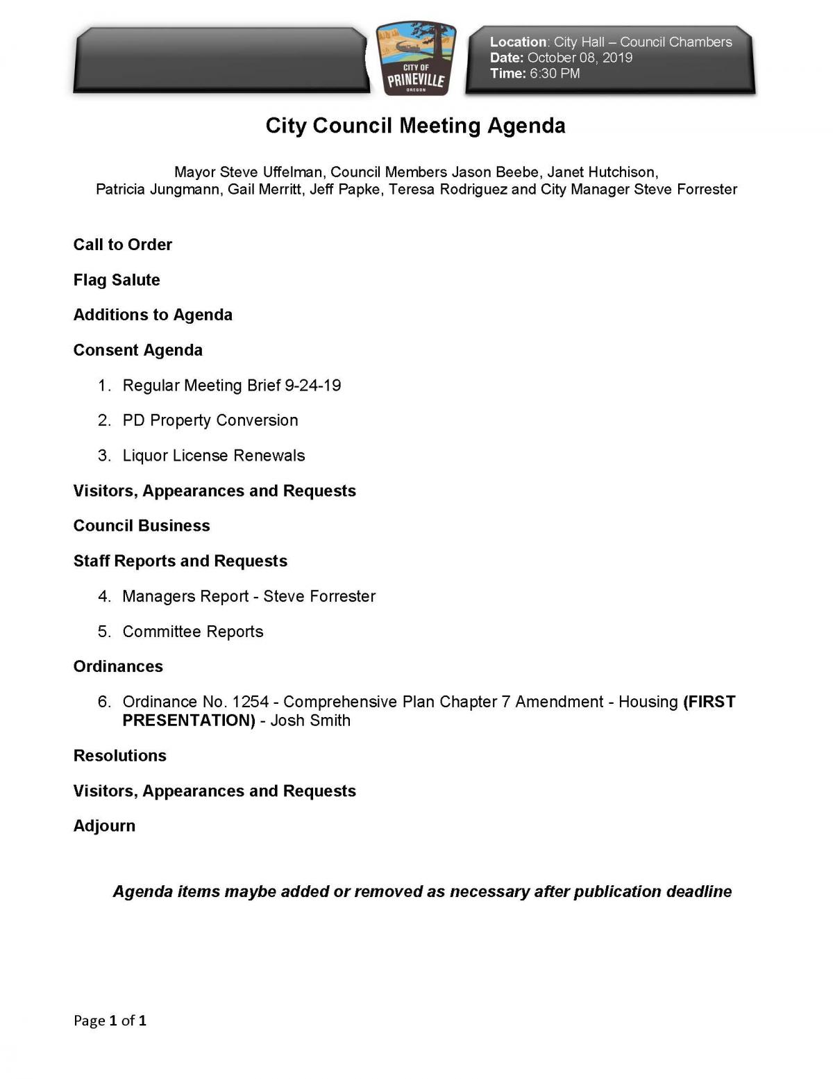 Council Agenda 10-8-19