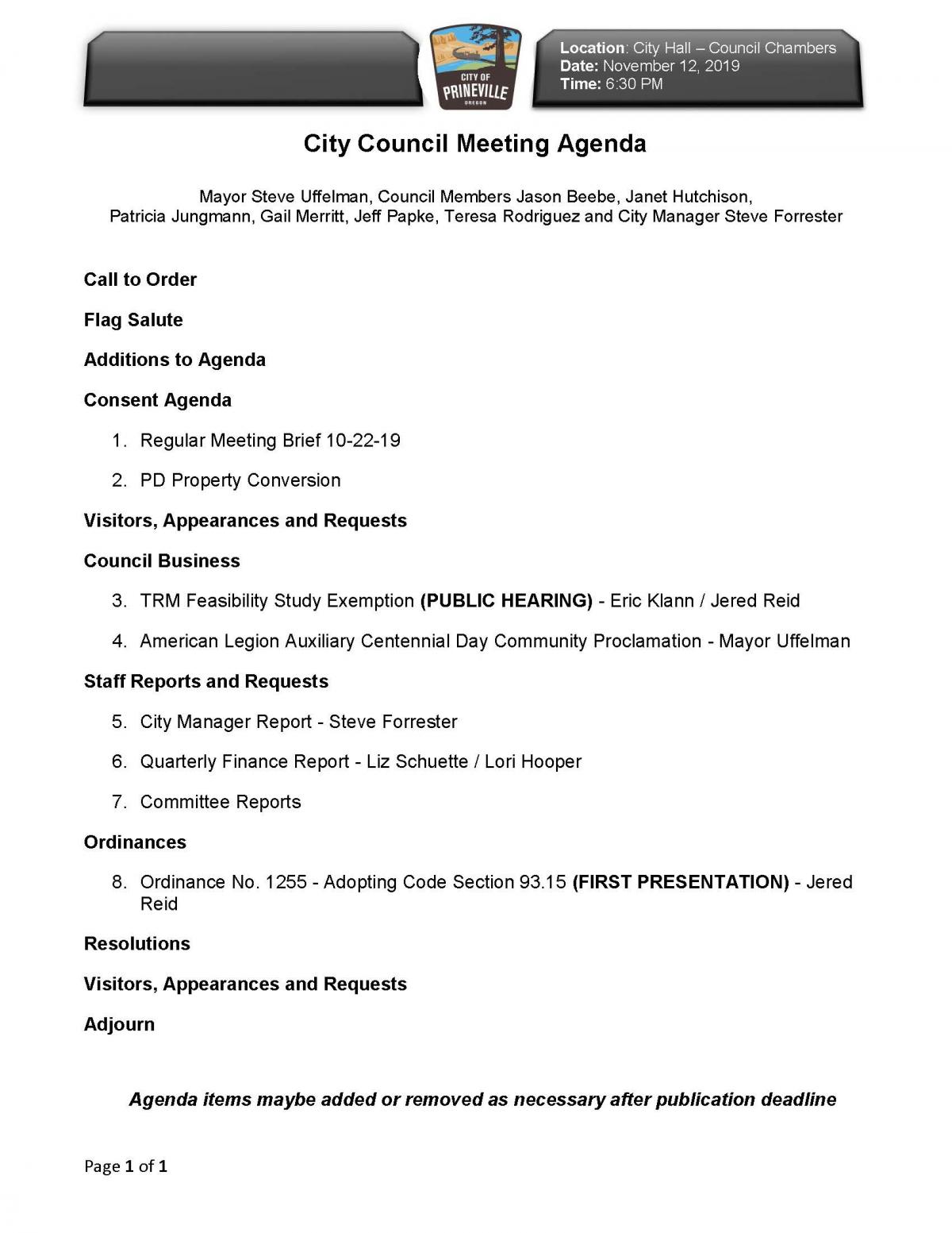 Council Agenda 11-12-19