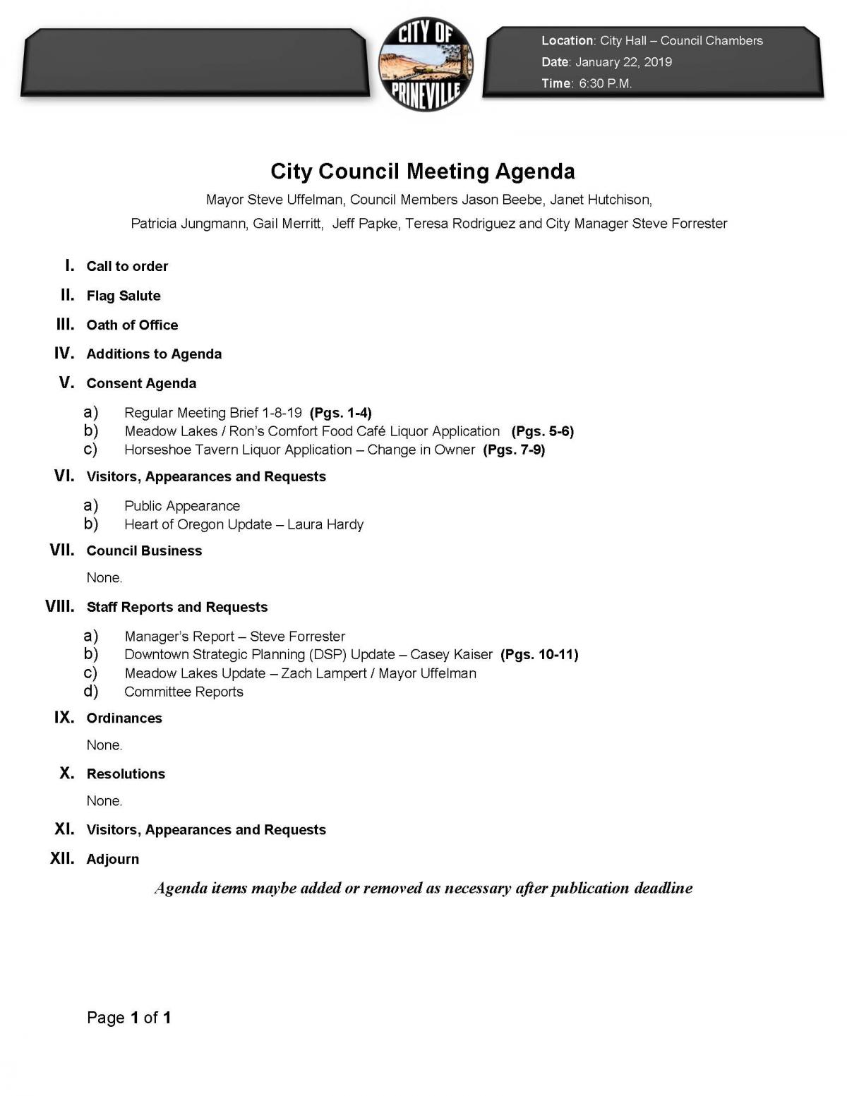 Council Agenda 1-22-19