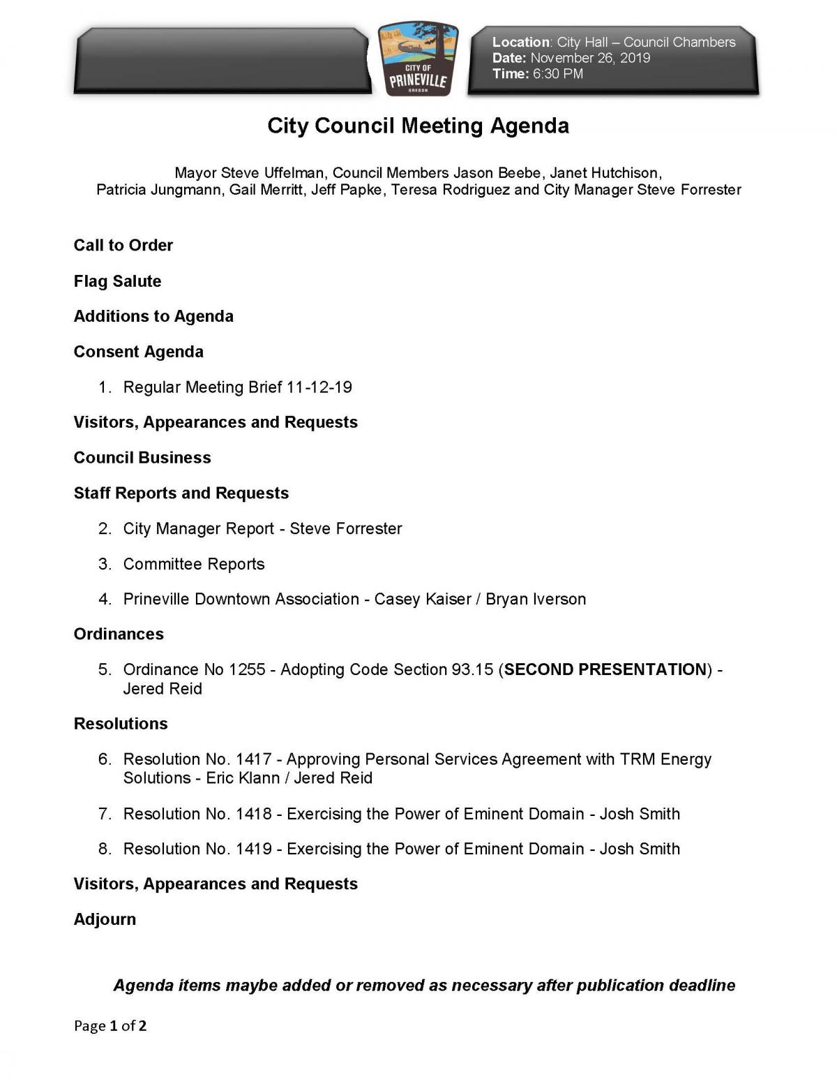 Council Agenda