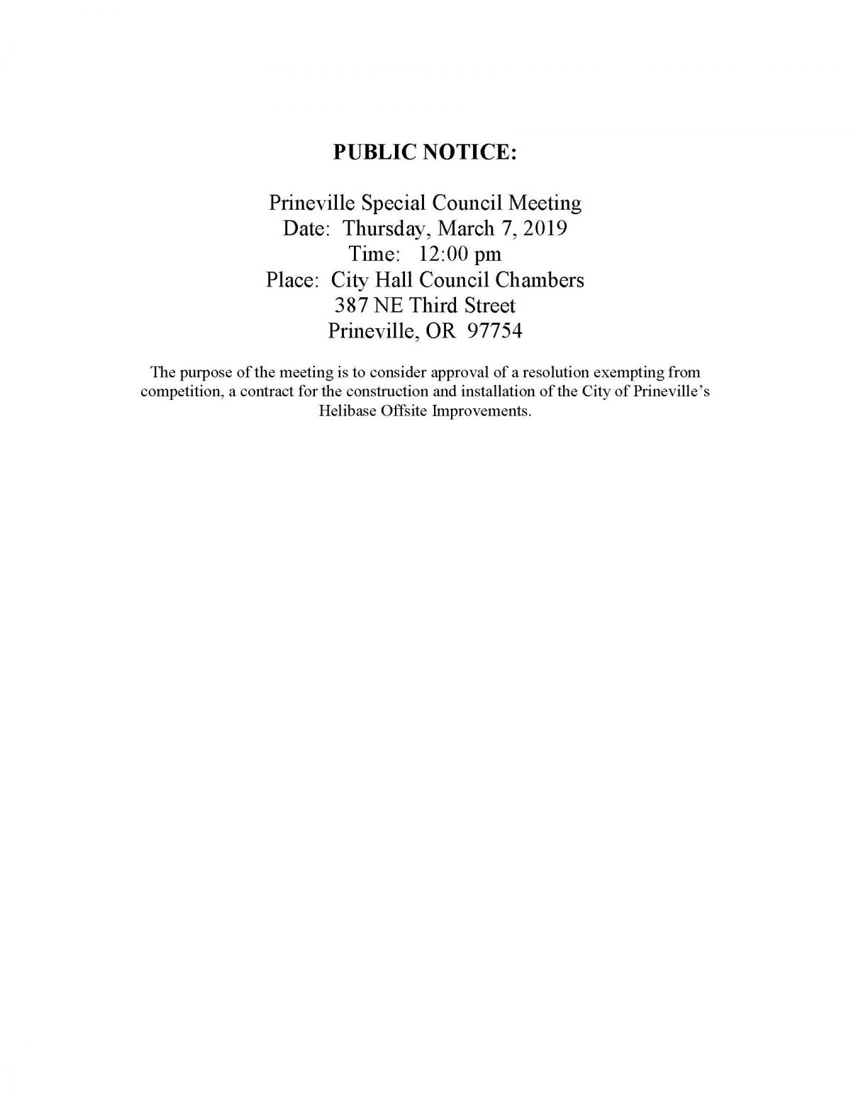 Public Notice - Special Council Meeting 3-7-19