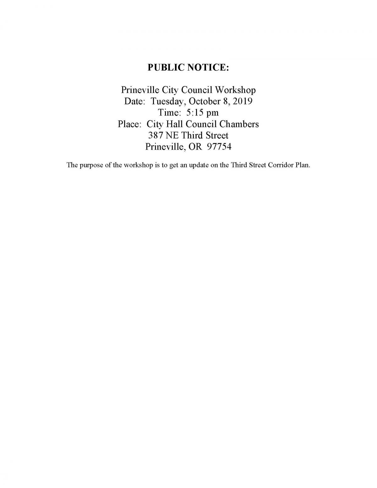 Public Notice - Council Workshop 10-8-19