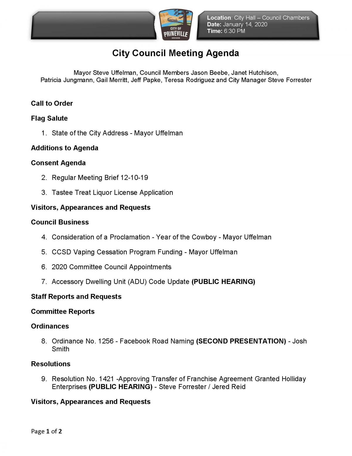 Council Agenda 1-14-20