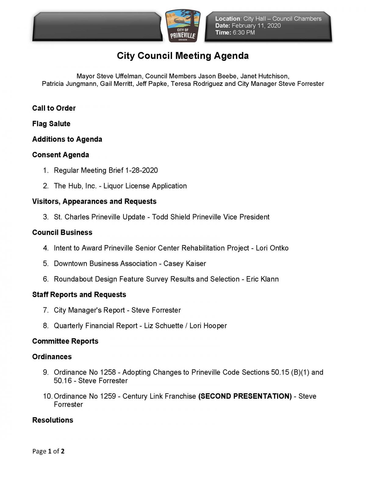 Council Agenda Page 1