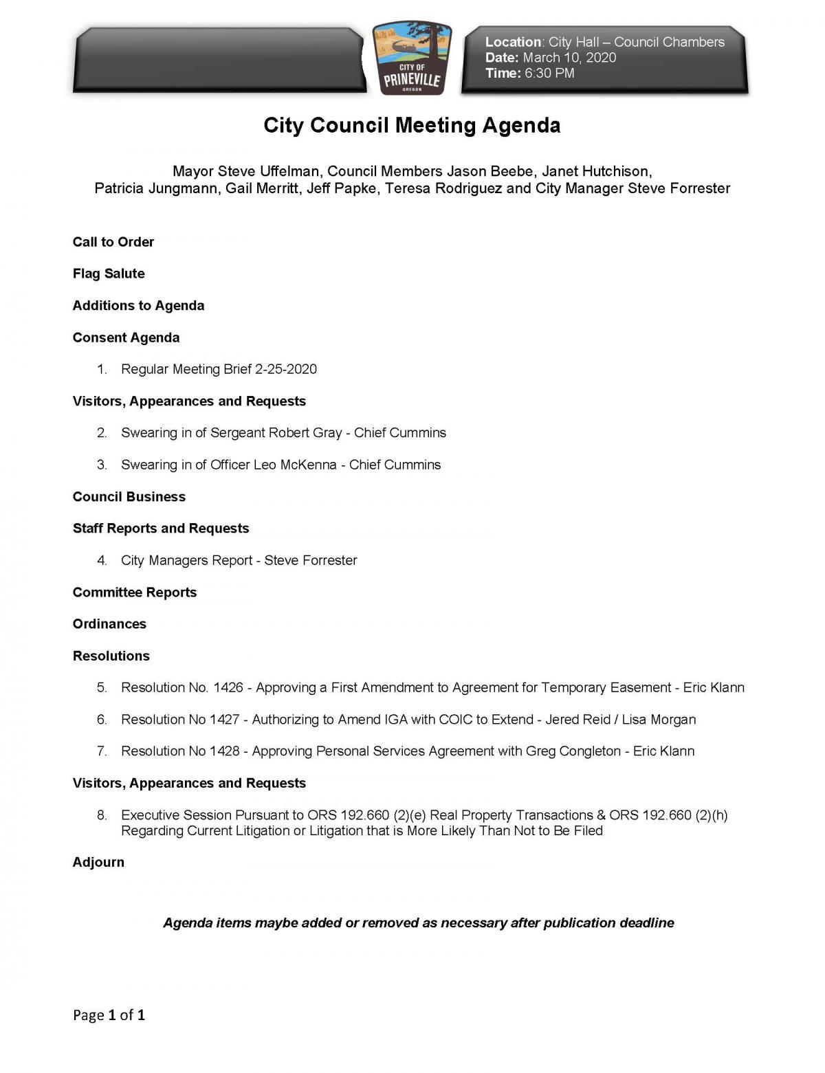 Council Agenda 3-10-2020