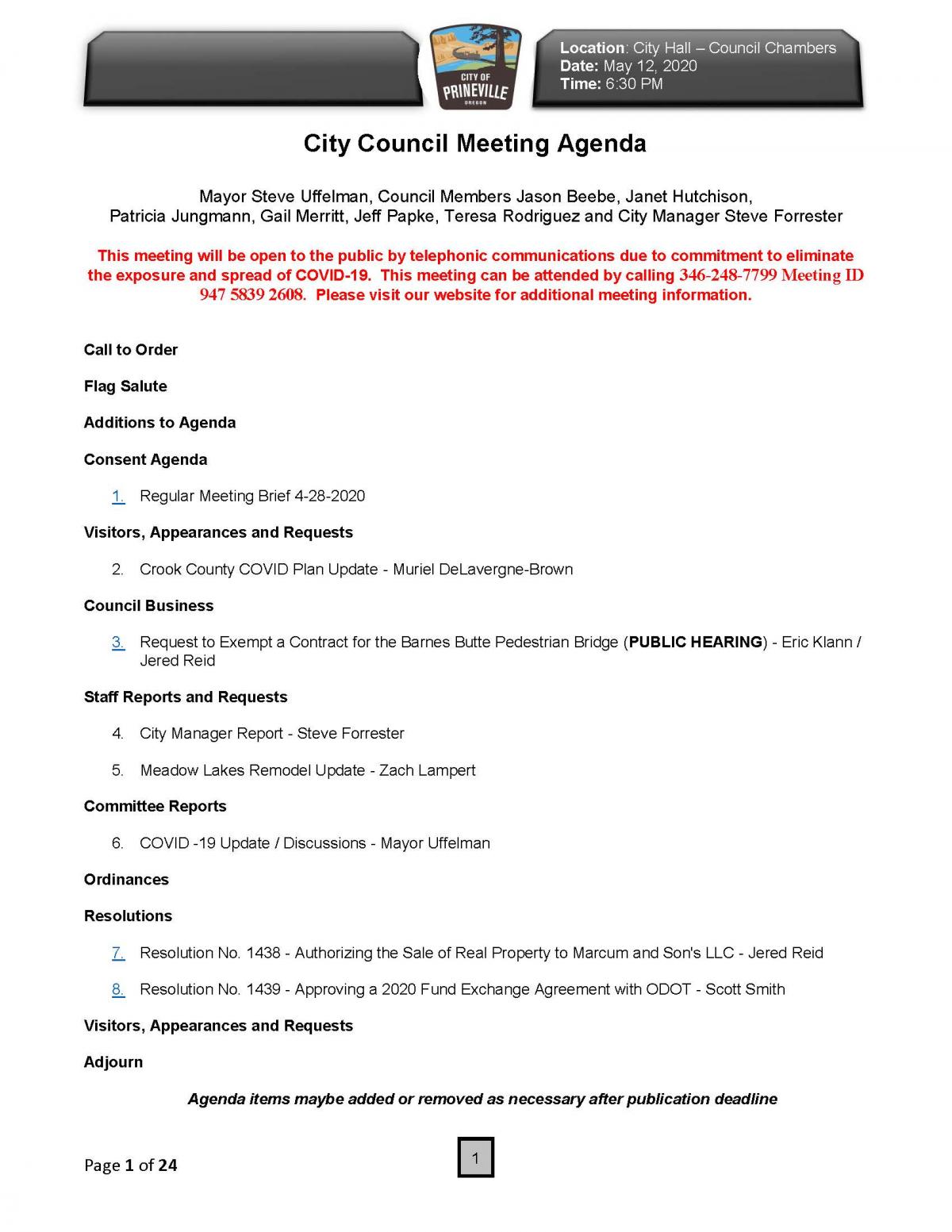 Council Agenda 5-12-2020