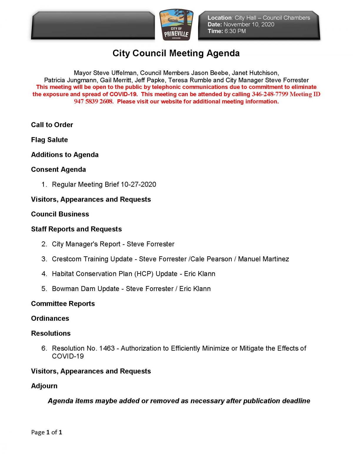 Council Agenda 11-10-2020