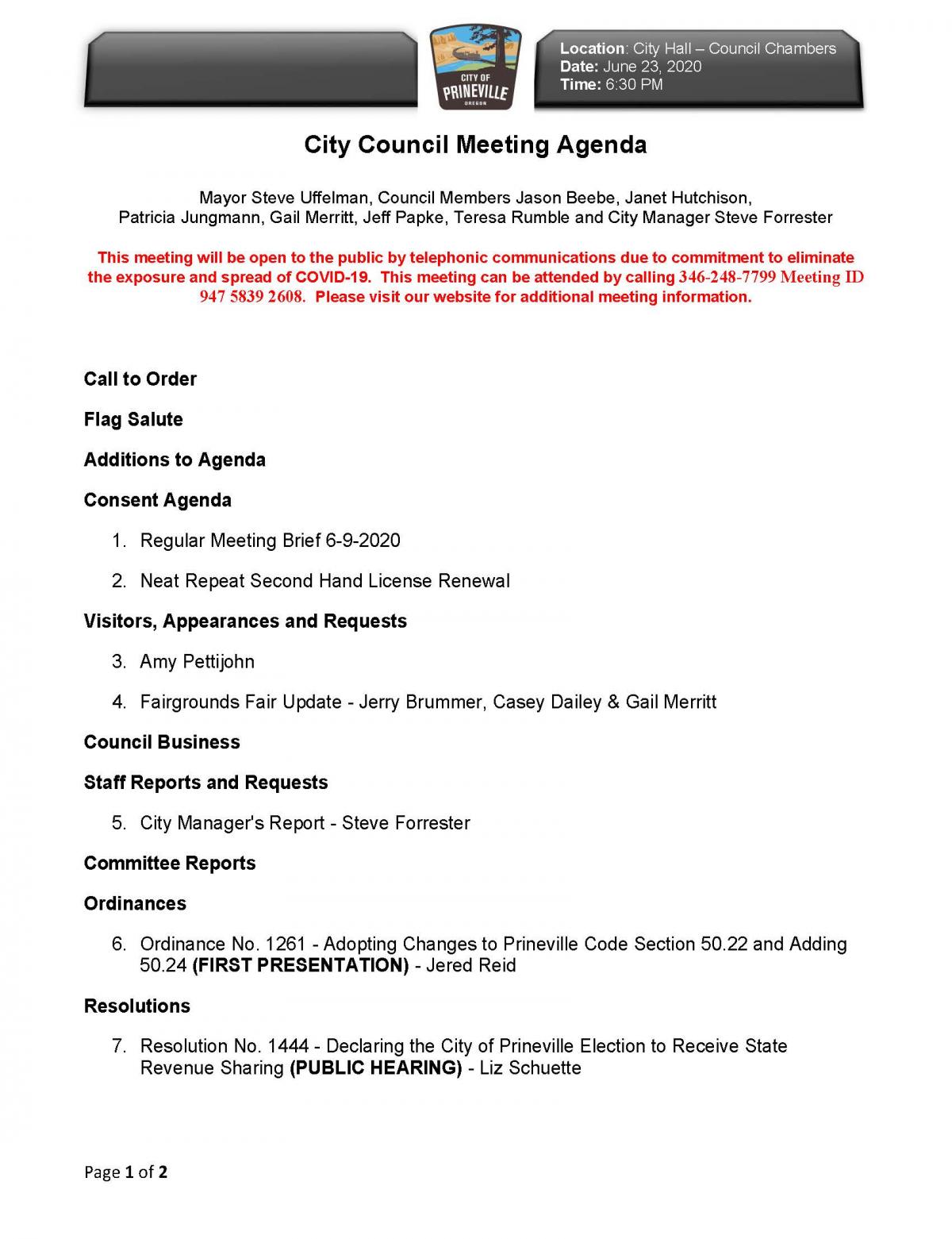 Council Agenda Page 1