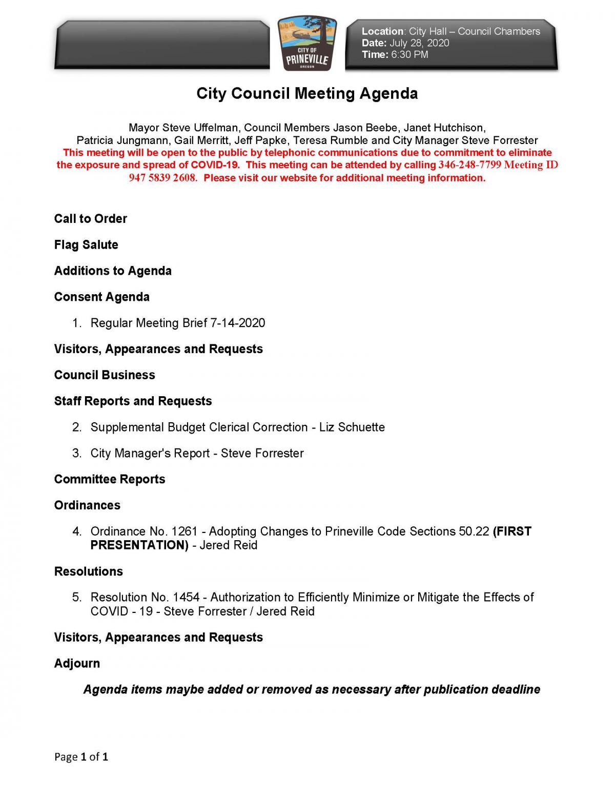 Council Agenda 7-28-2020
