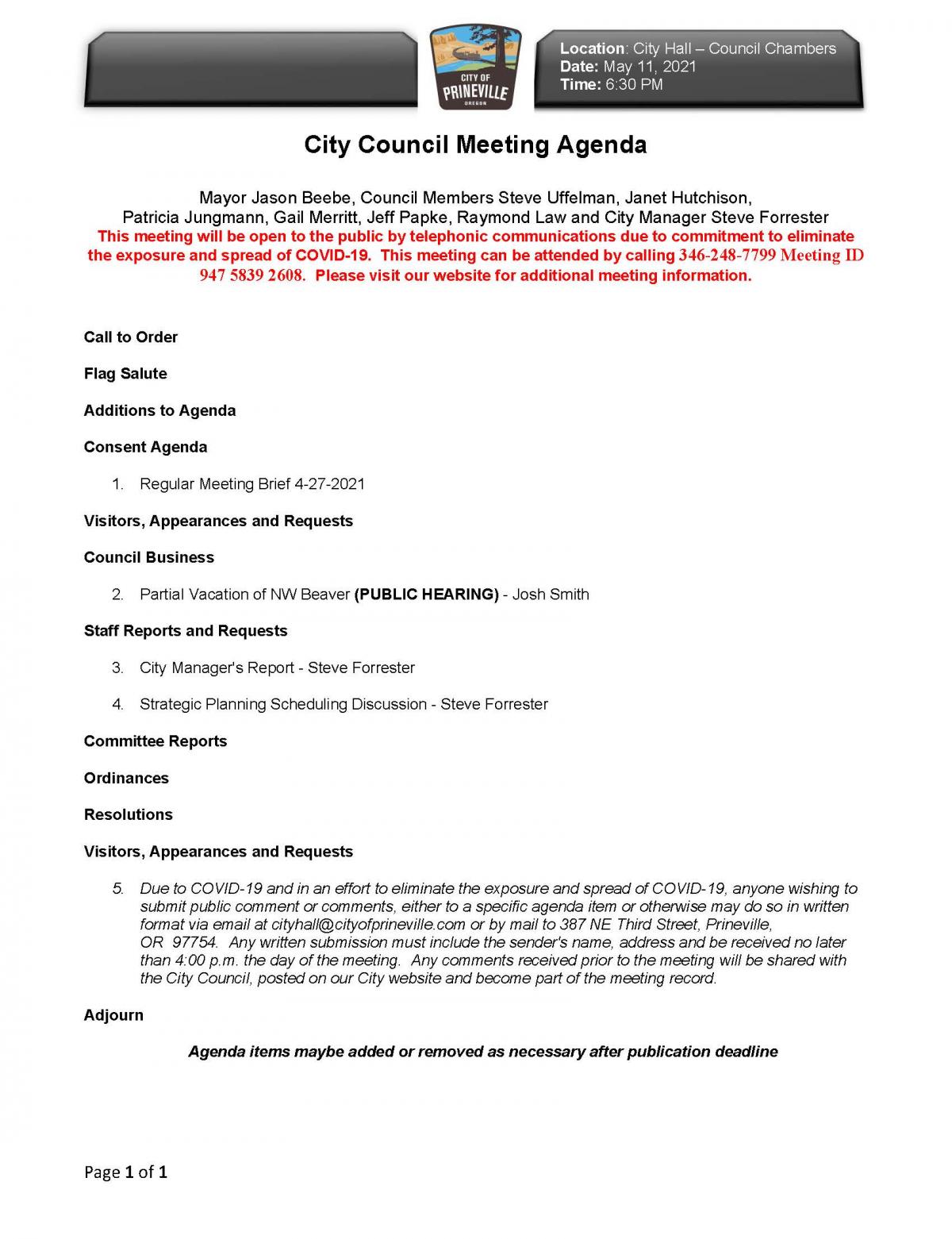 Council Agenda 5-11-2021