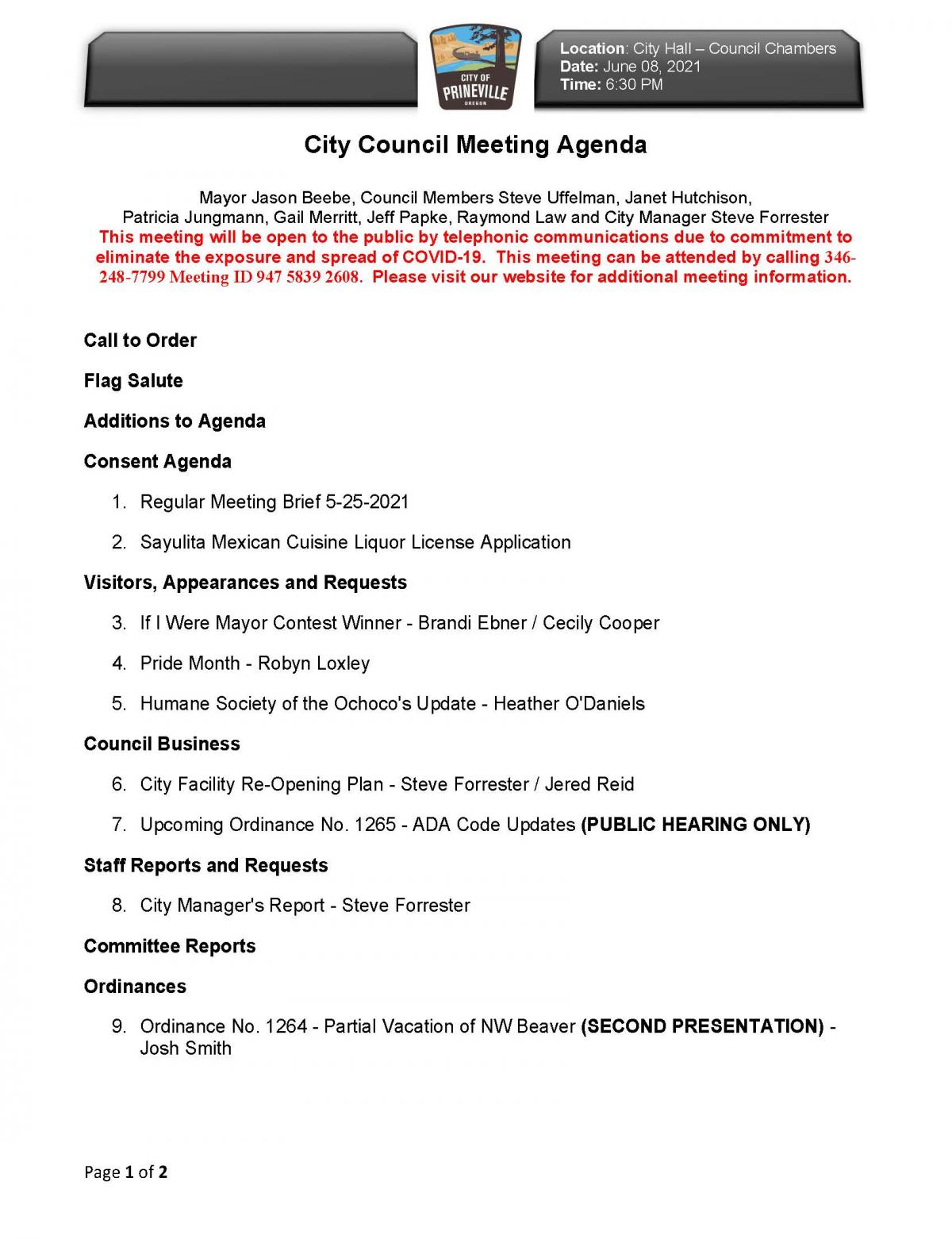 Page 1 - Council Agenda 6-8-21