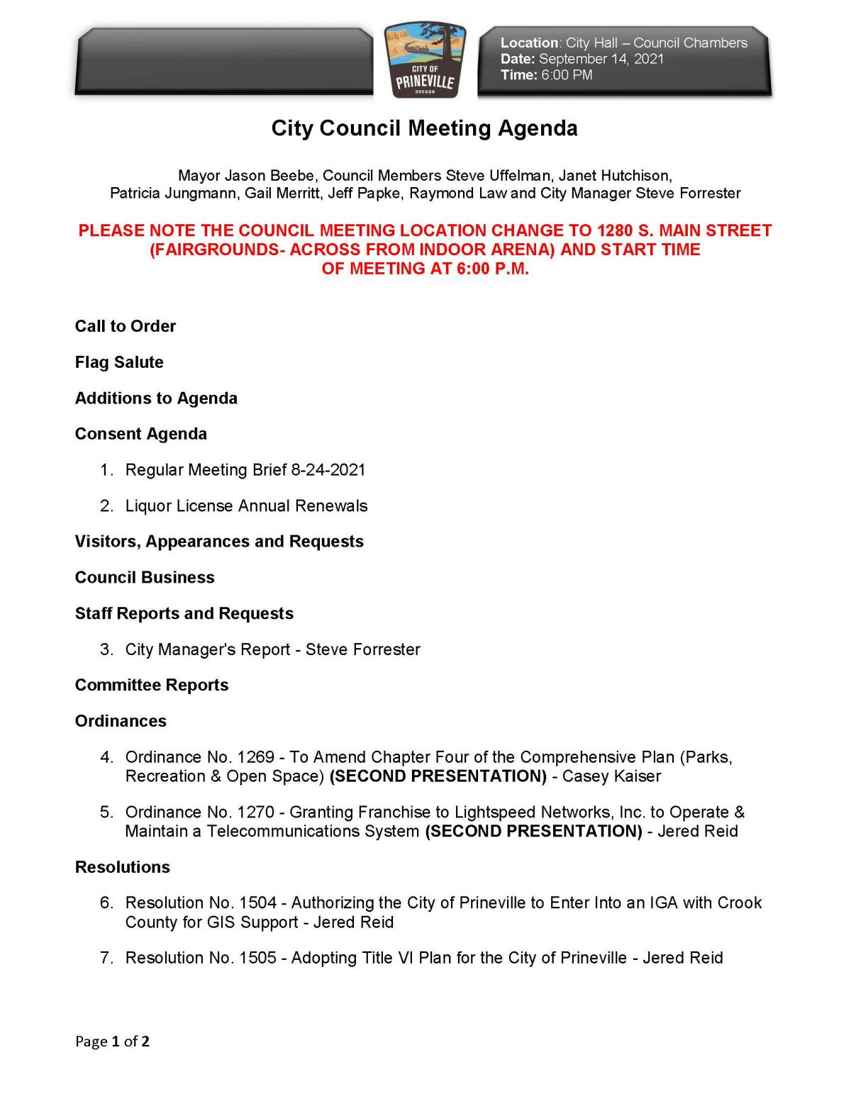 Page 1 - Council Agenda