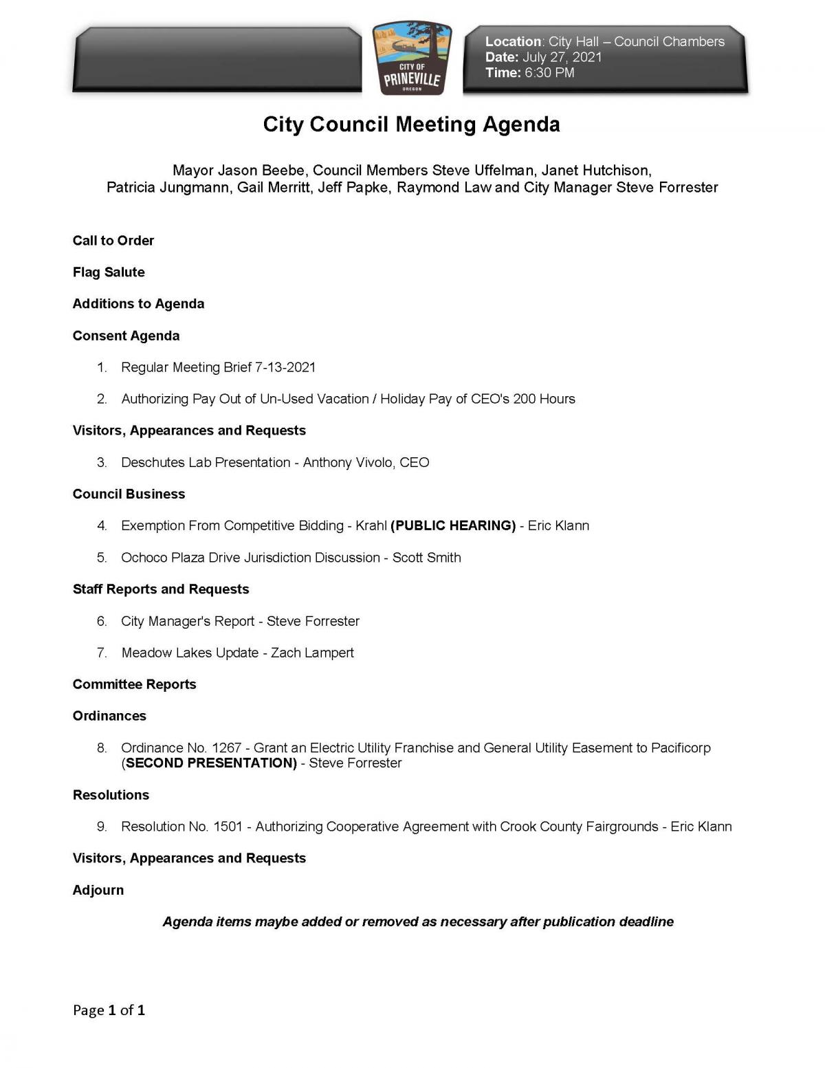 Council Agenda 7-27-2021