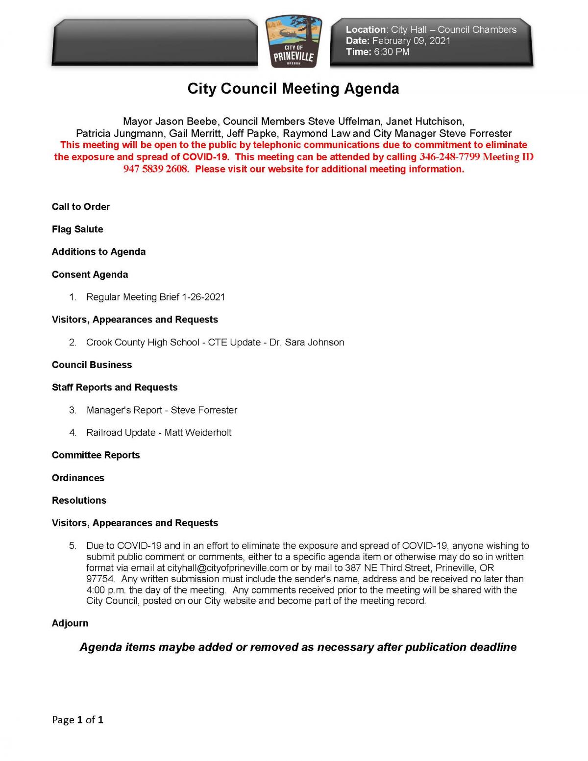 Council Agenda 2-9-2021