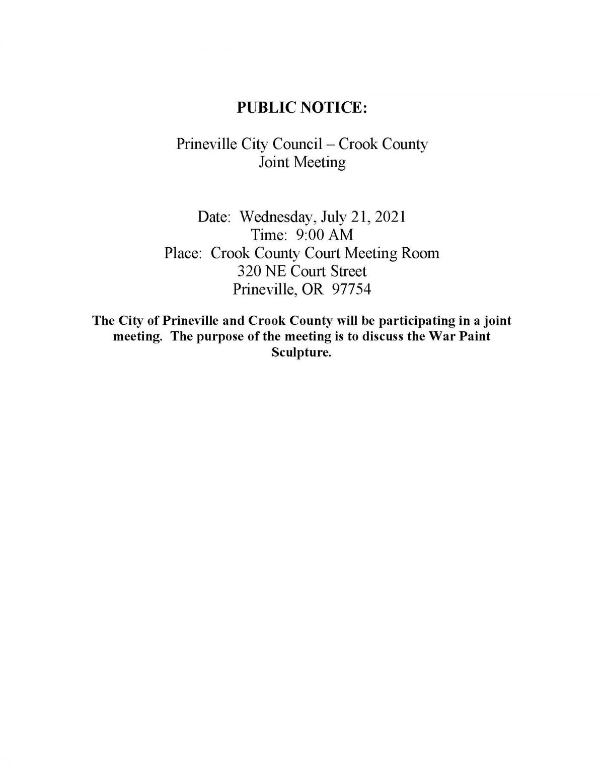 Public Notice - City / County Joint Meeting