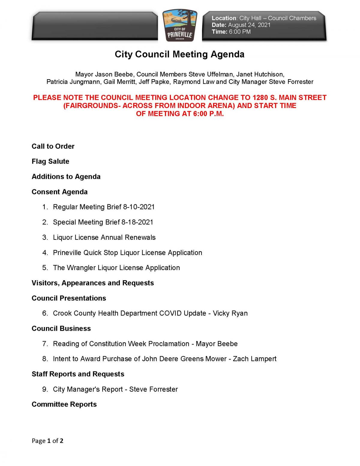 City Council Meeting | City of Prineville Oregon