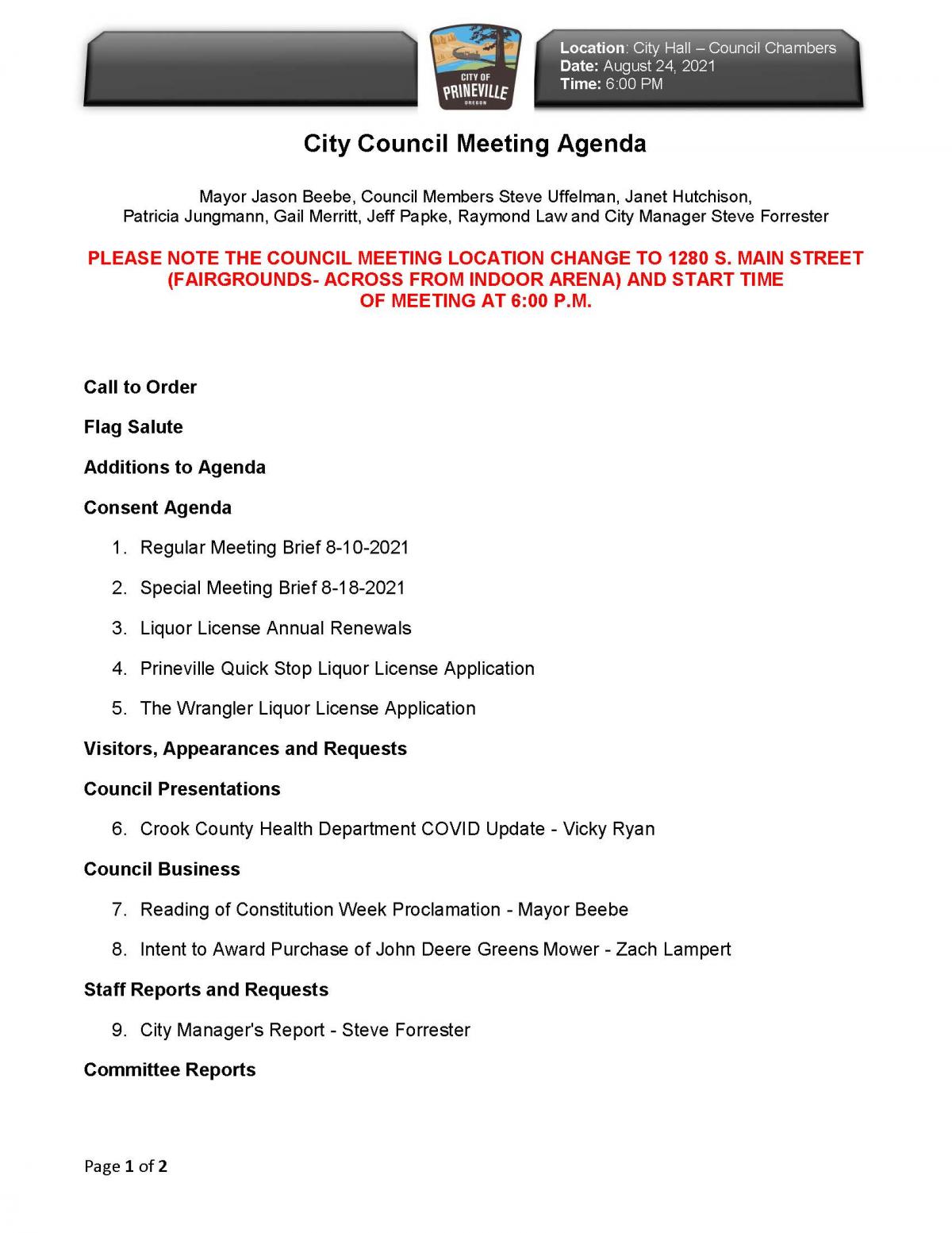 Council Agenda Page 1