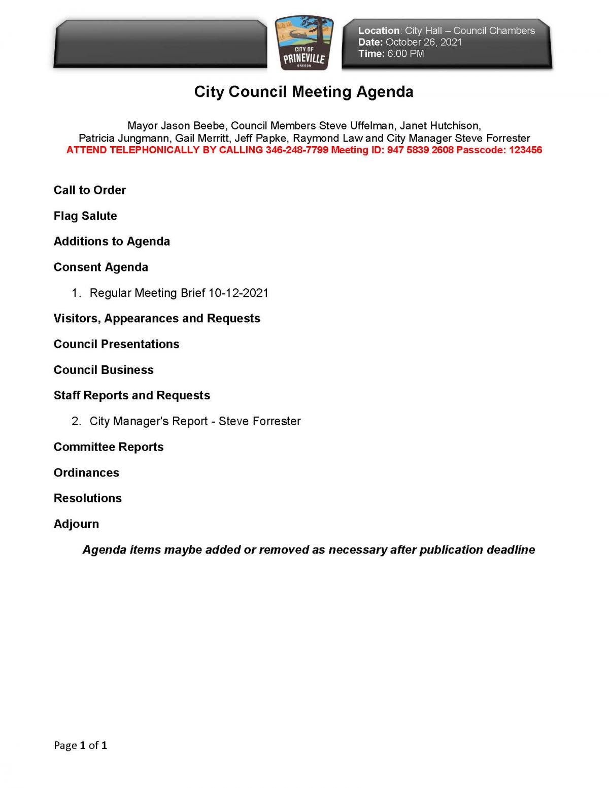 Council Agenda 10-26-2021