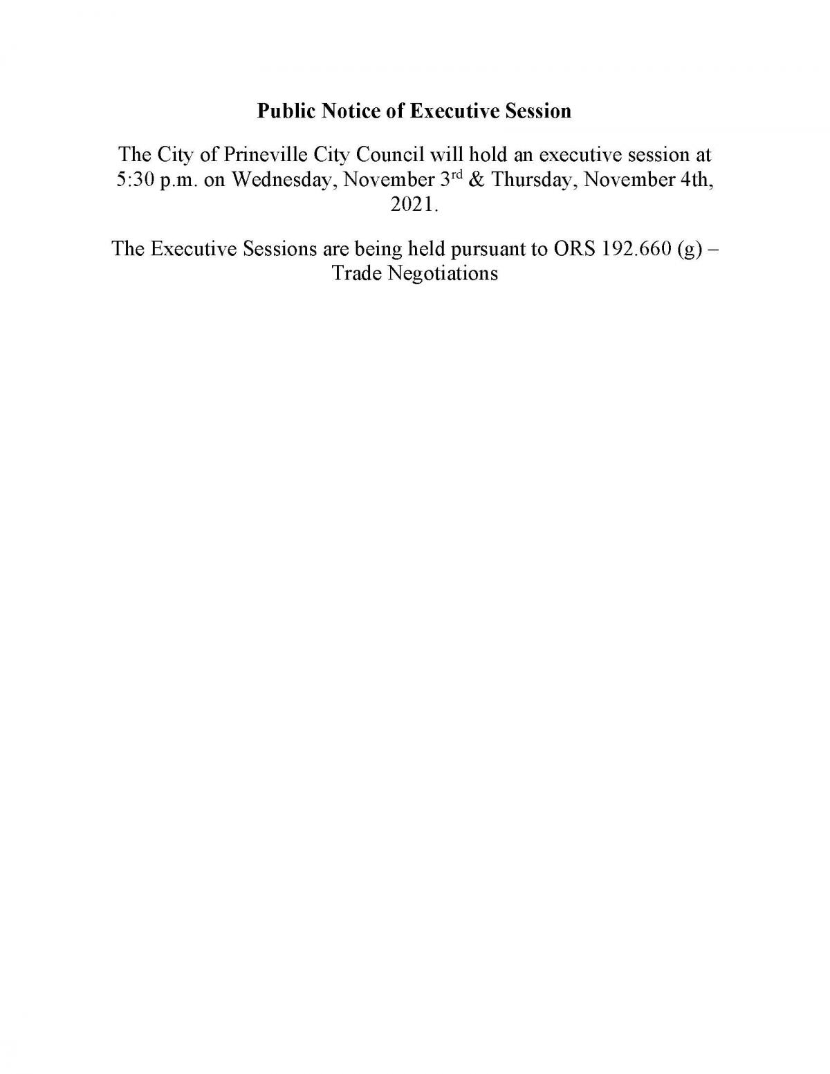 Public Notice - Council Executive Sessions 11-3 and 11-4