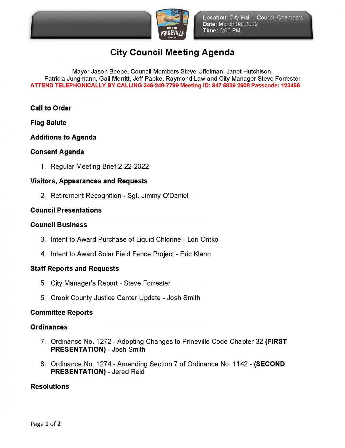 Council Agenda - Page 1