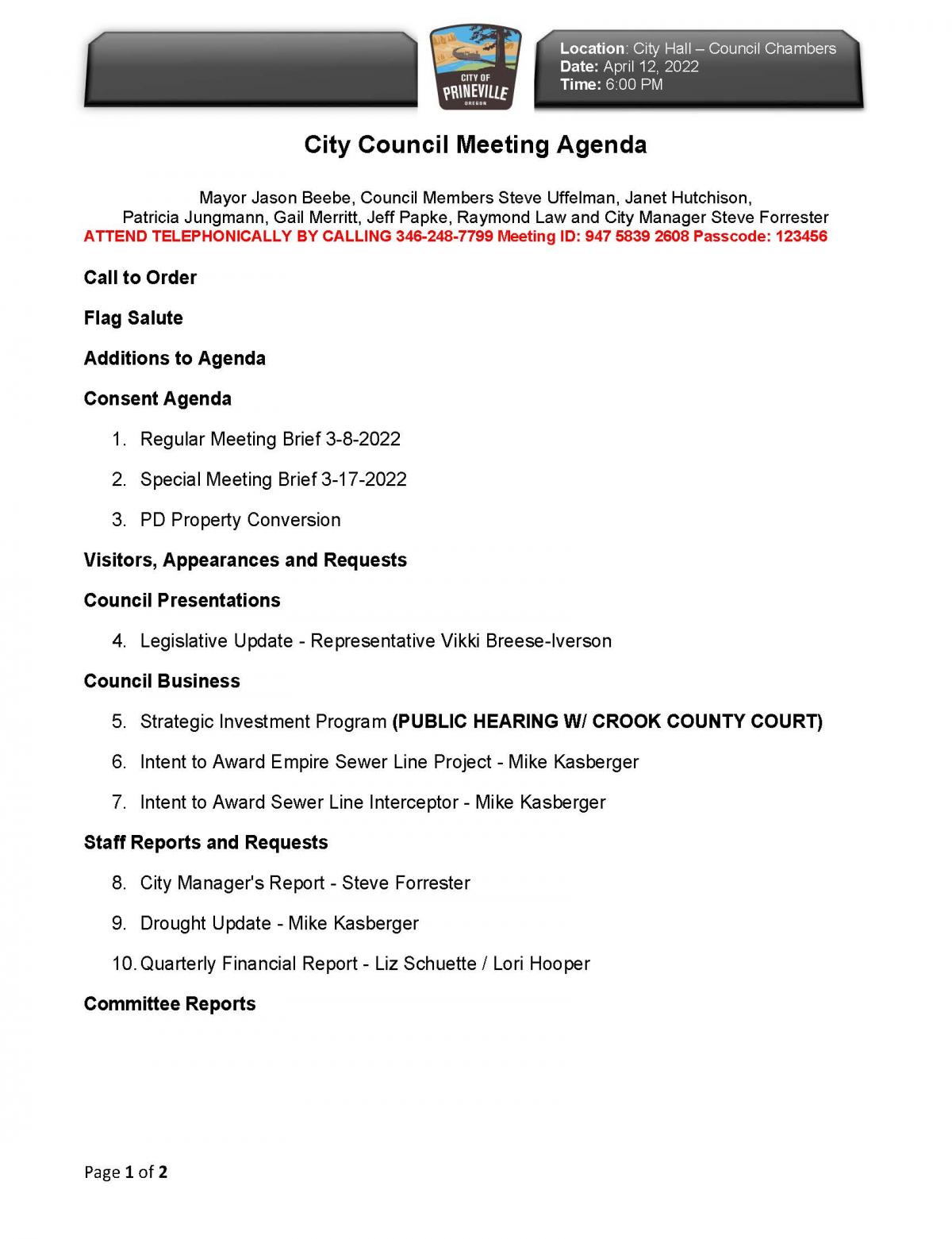 Page 1 Council Agenda 4-12-2022