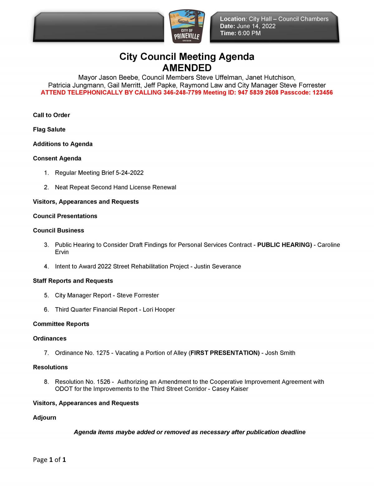 Council Agenda 6-14-2022 - Amended