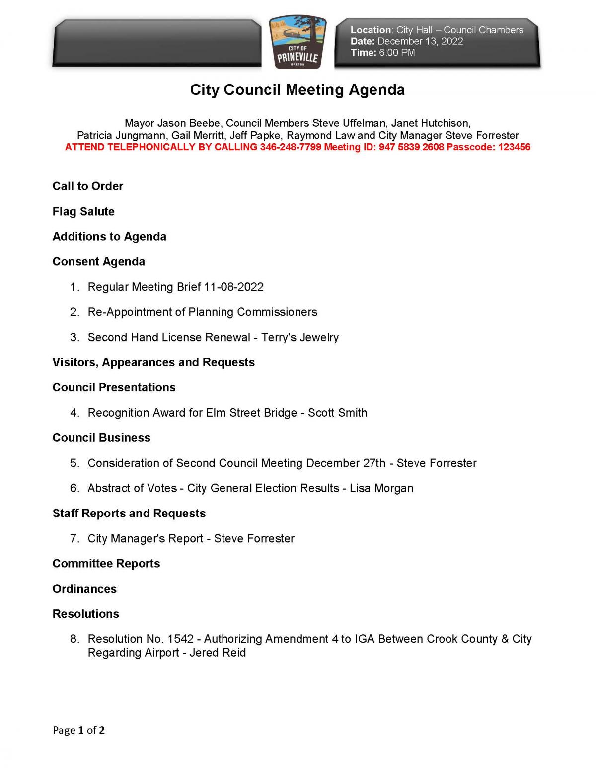 Council Agenda 12-13-2022 Page 1