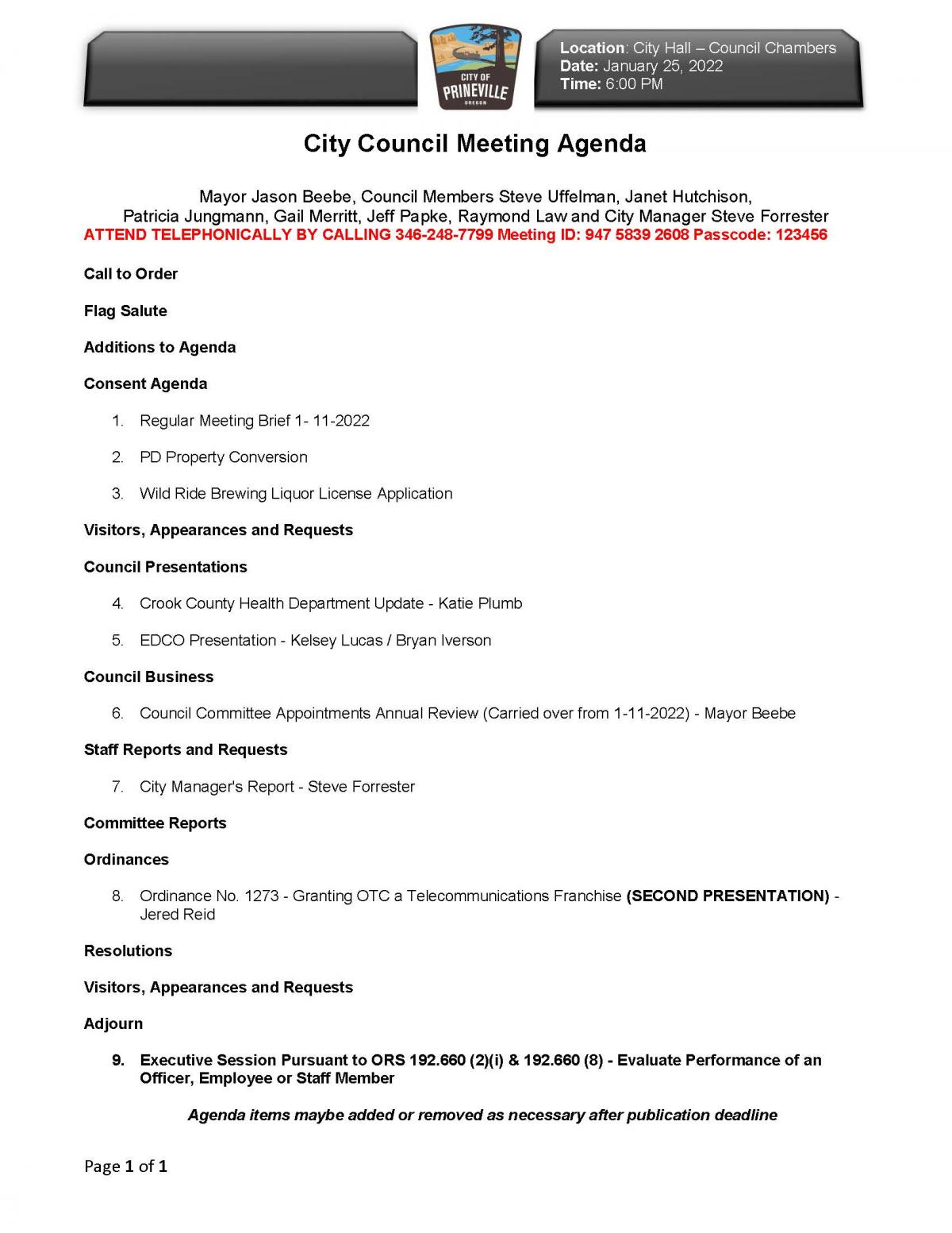 Council Agenda 1-25-2022