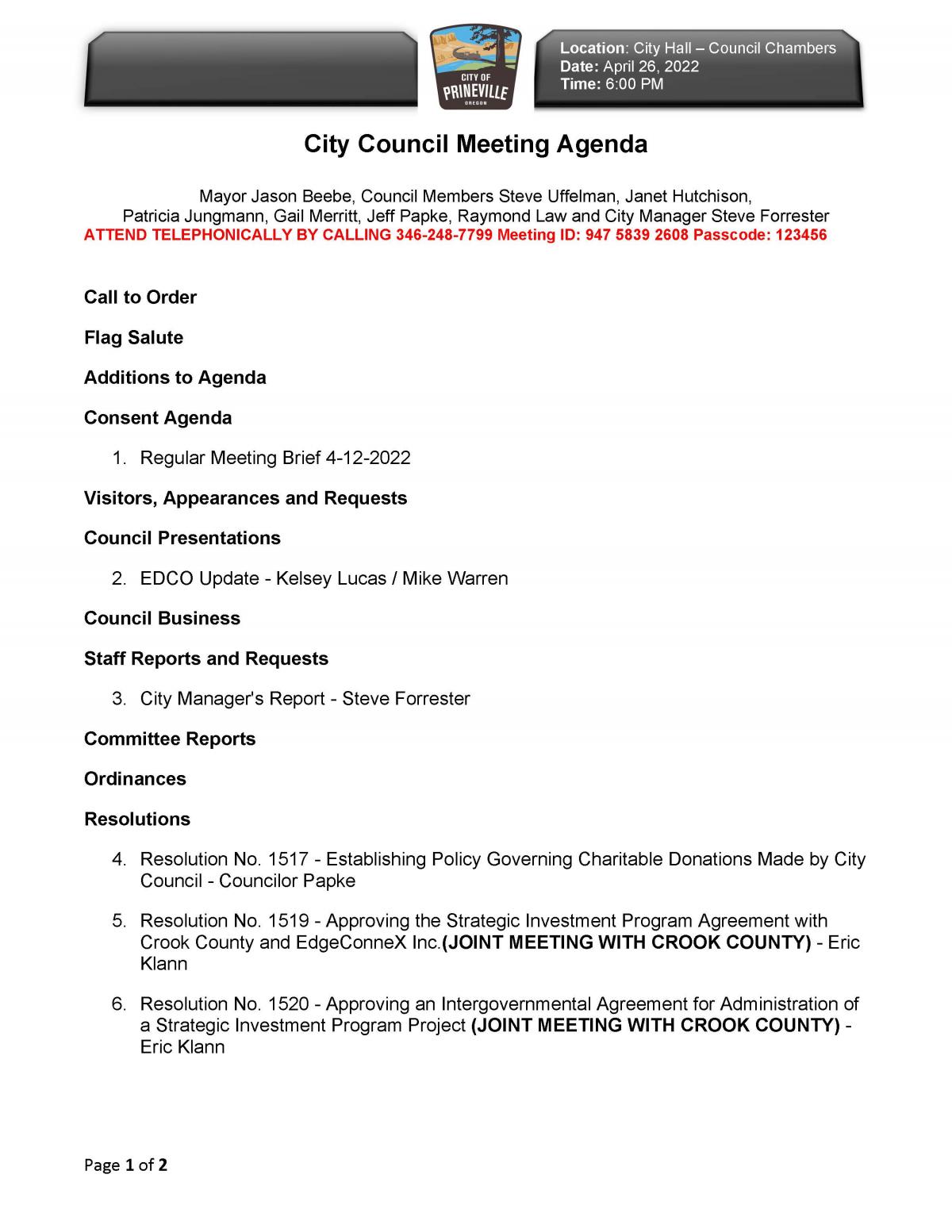 Agenda Page 1