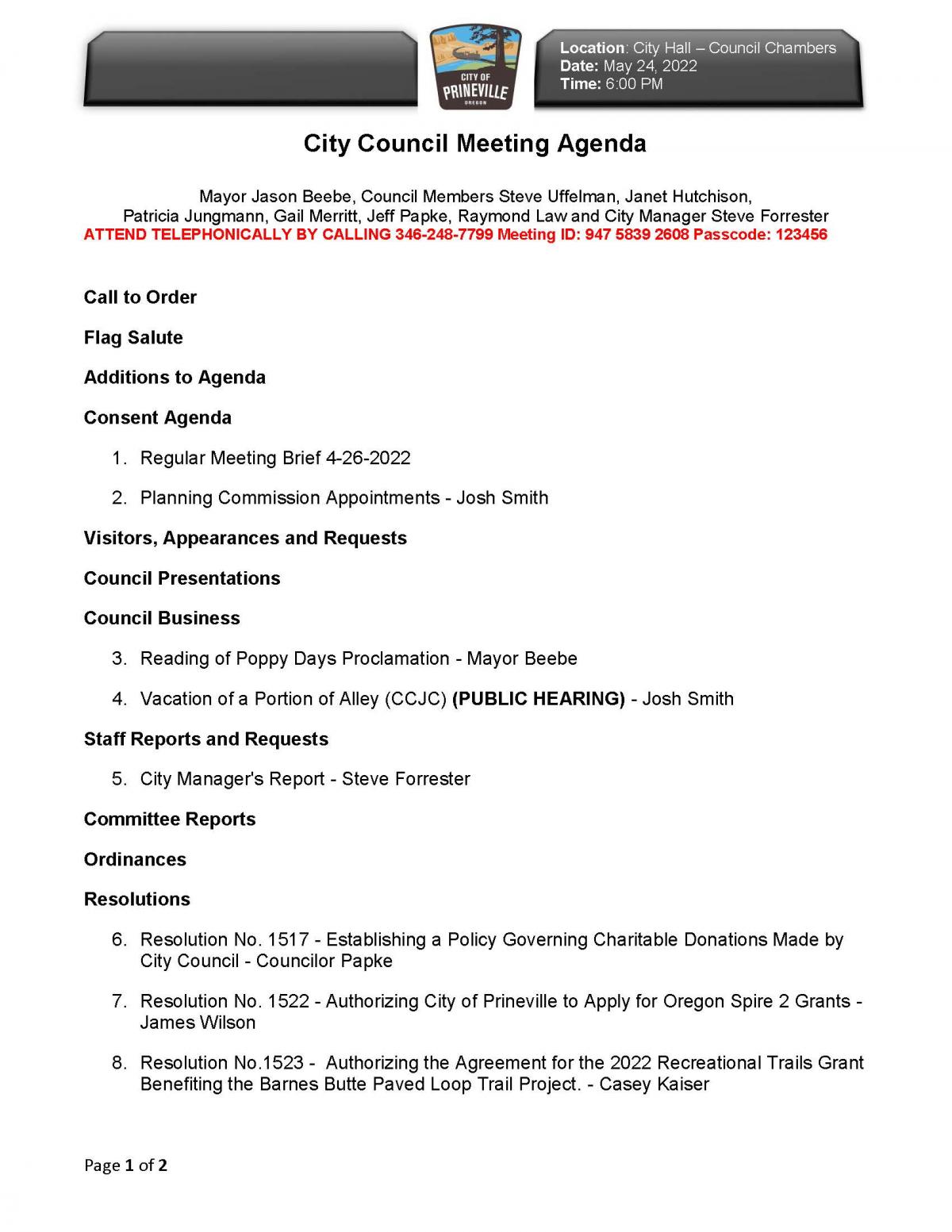 Council Agenda Page 1