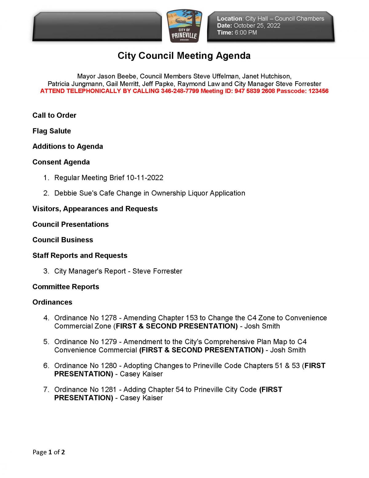 Council Agenda 10-25-2022 Page 1