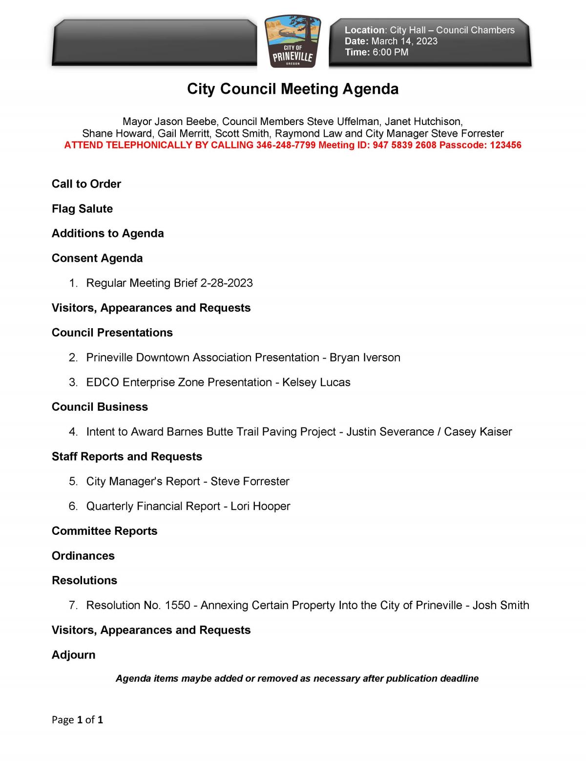 Council Agenda 3-14-2023