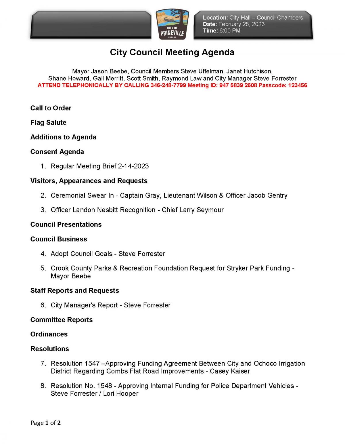 Council Agenda Page 1