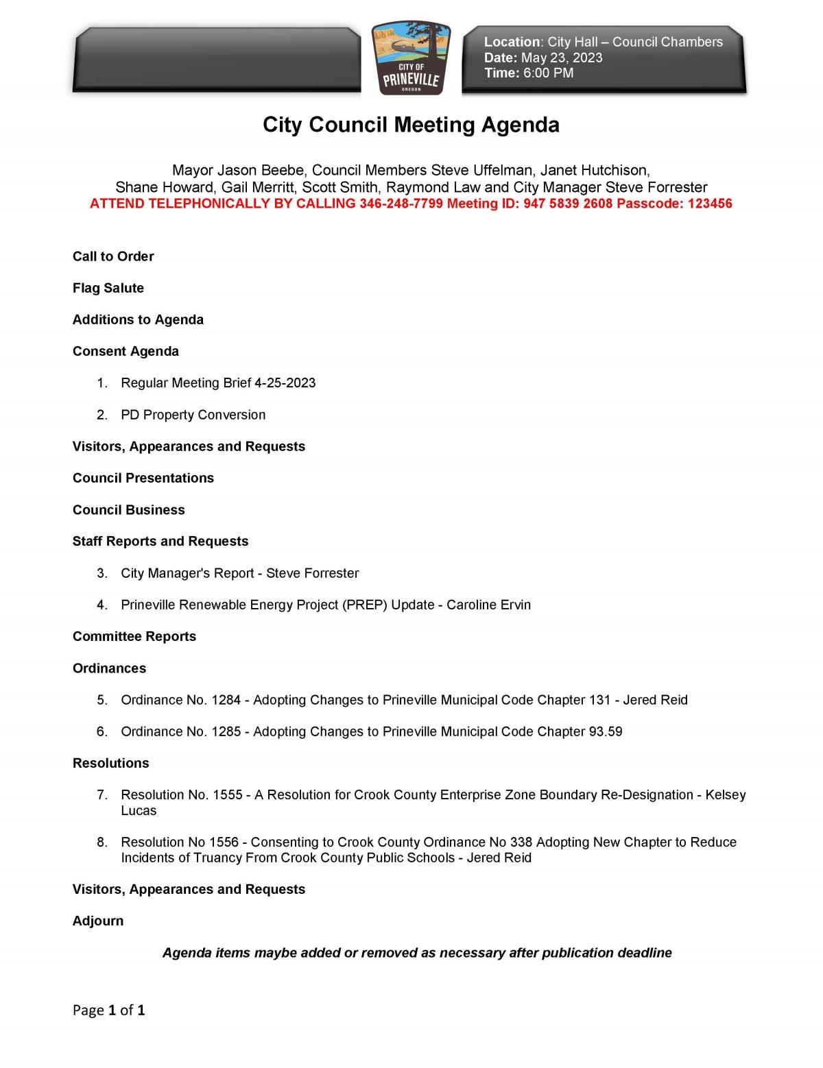 Council Agenda 5-23-2023