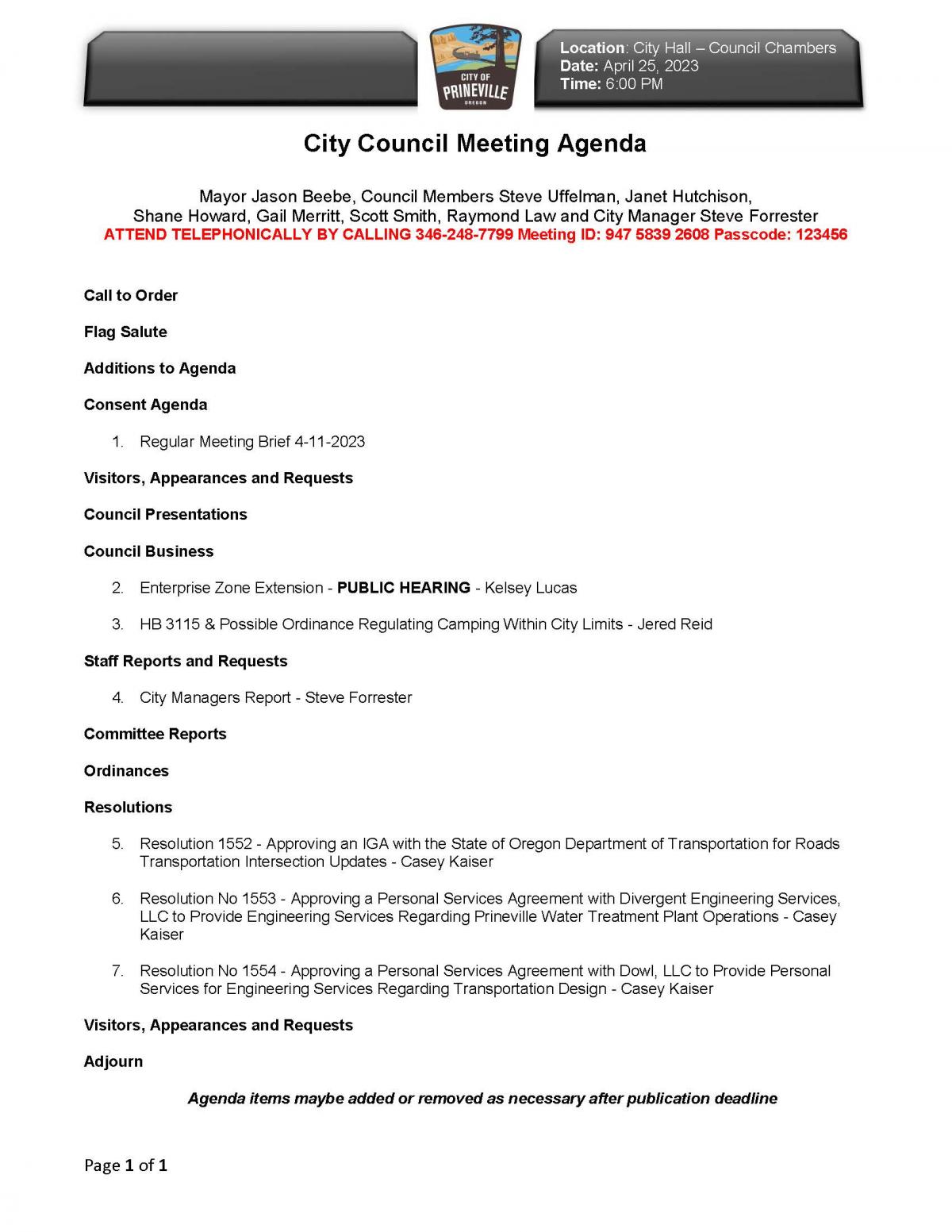Council Agenda 4-25-2023