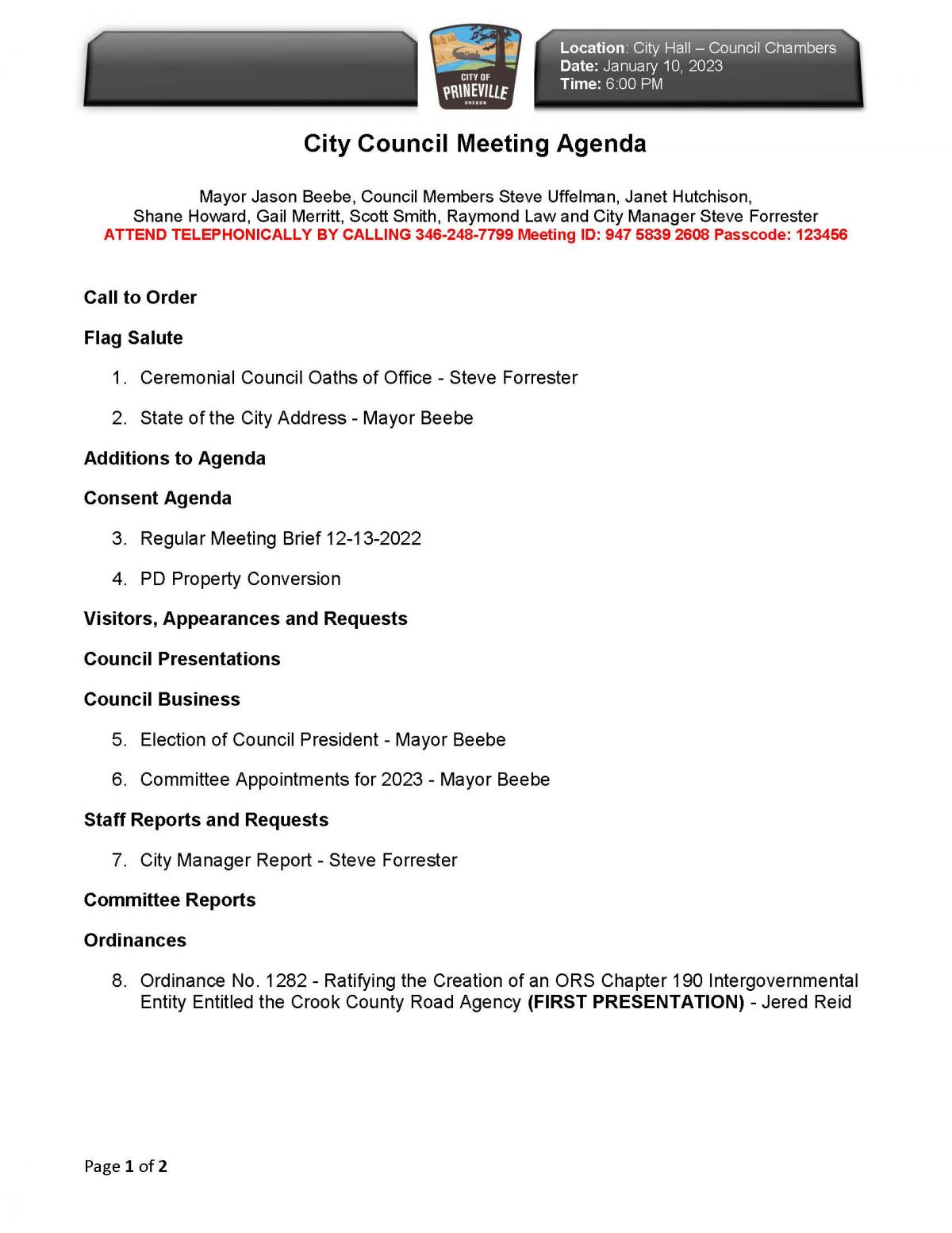 Council Agenda page 1