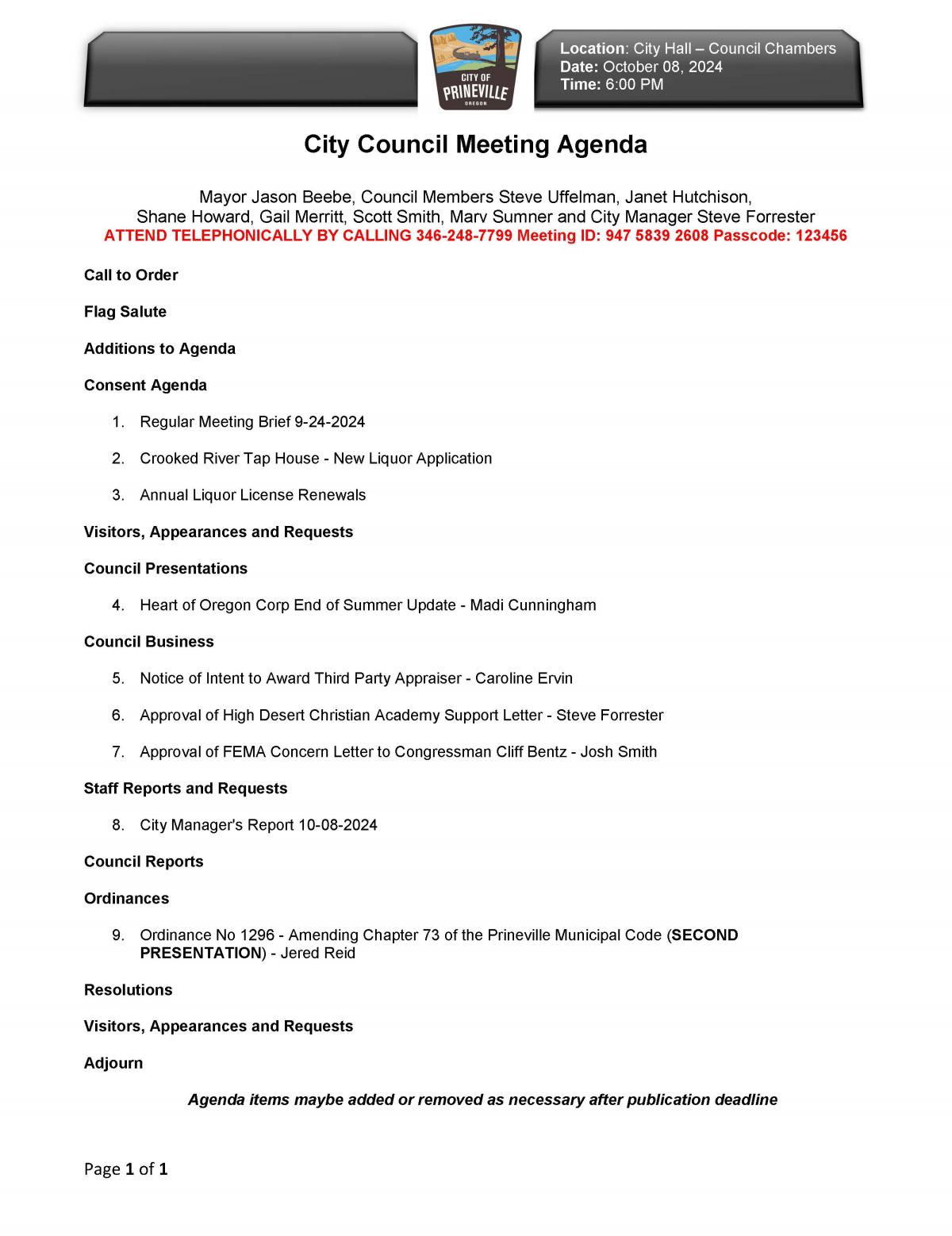 Council Agenda 10-8-2024