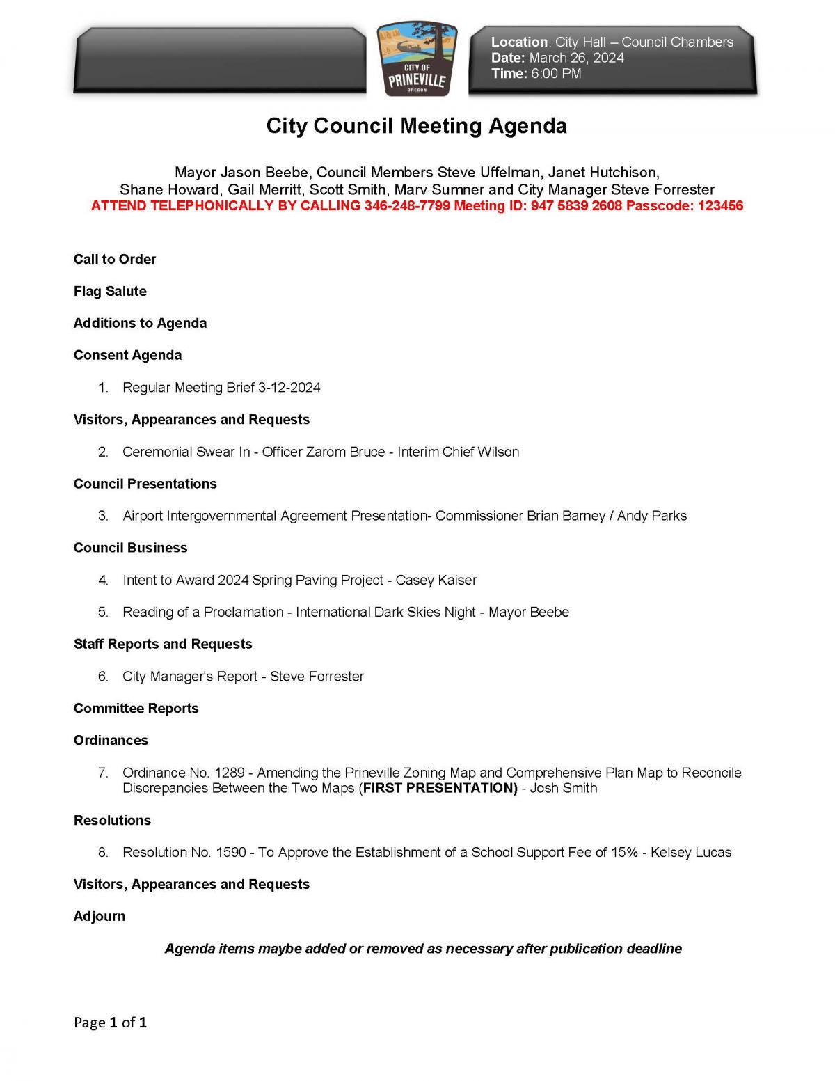 Council Agenda 3-26-2024