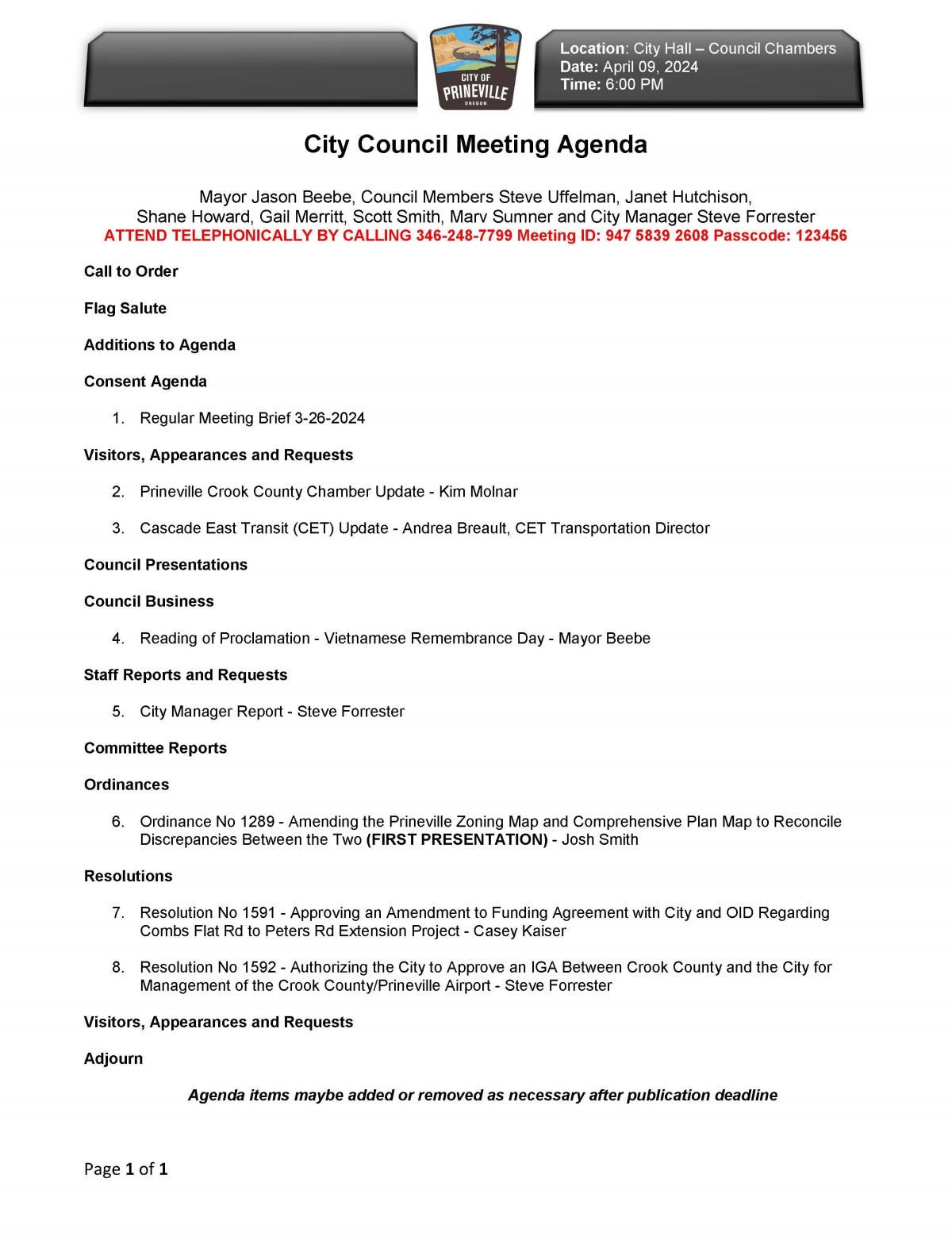 Council Agenda 4-9-2024