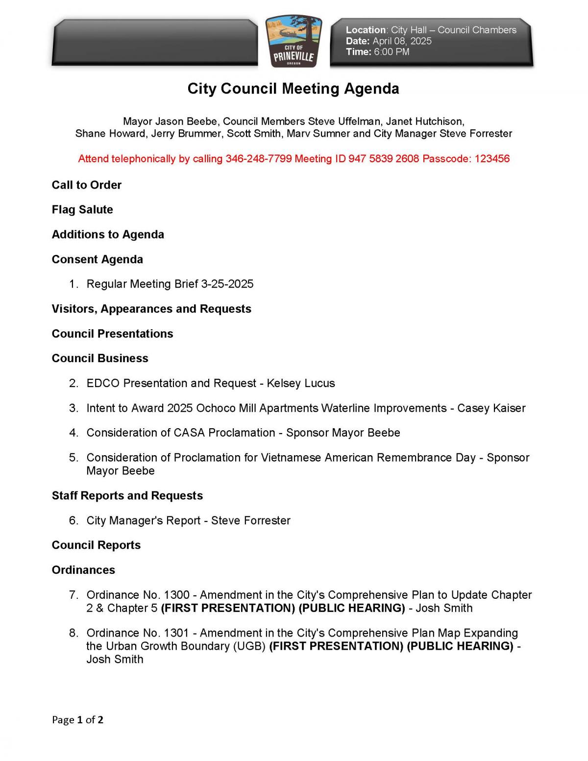 Agenda Page 1