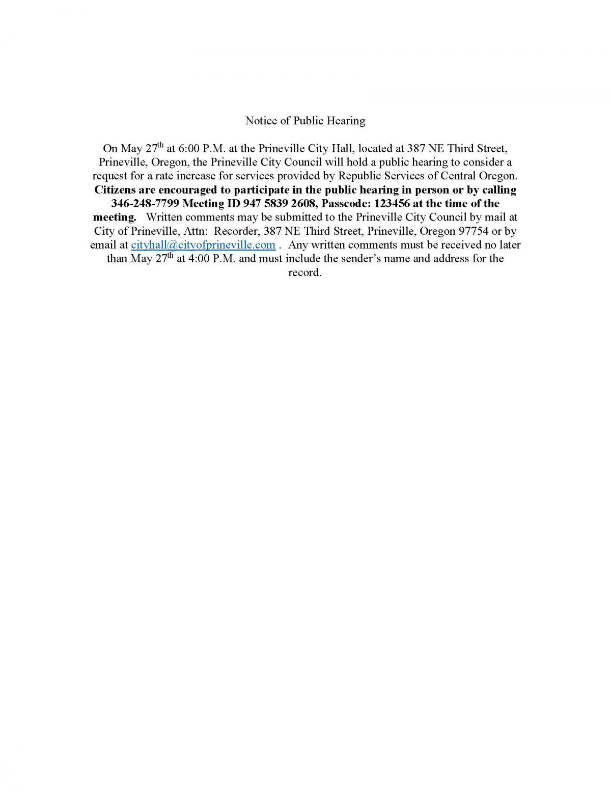 Public Hearing Notice