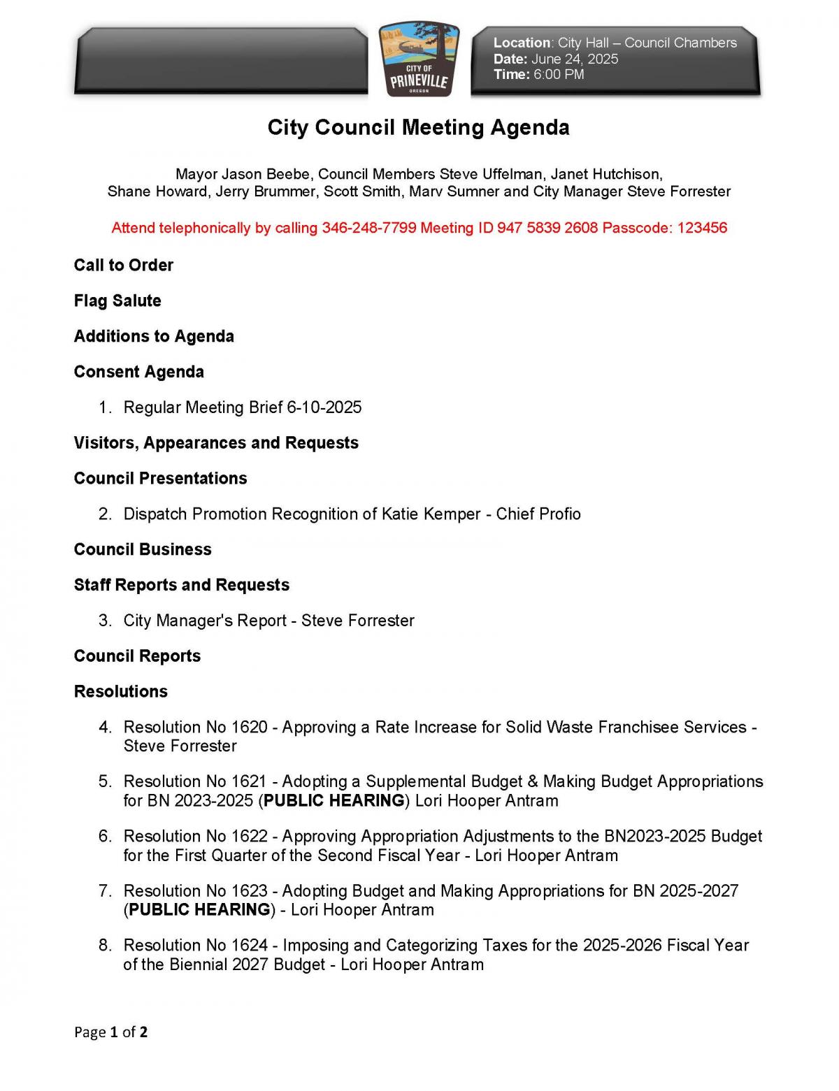 Council Agenda Pg. 1