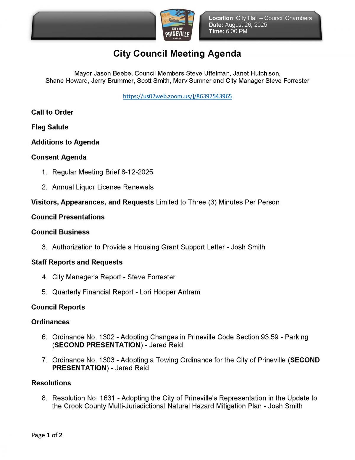 Agenda w/ time corrected