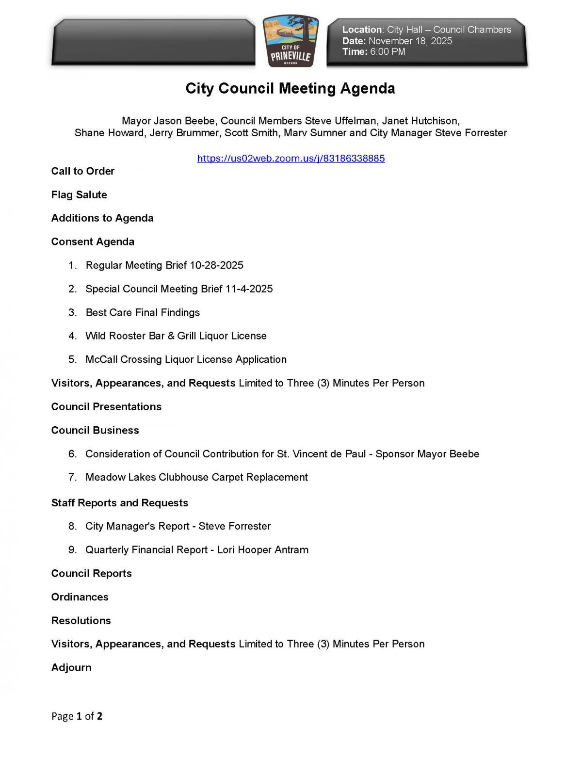 Council Agenda page 1